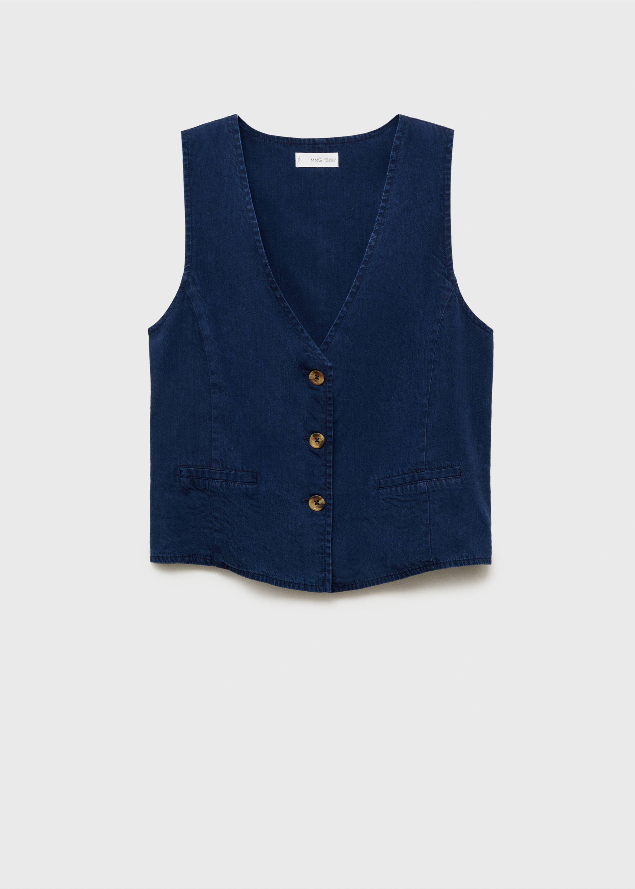 Denim-effect lyocell waistcoat - Article without model, Dark Blue. Ref: 87098641-00.