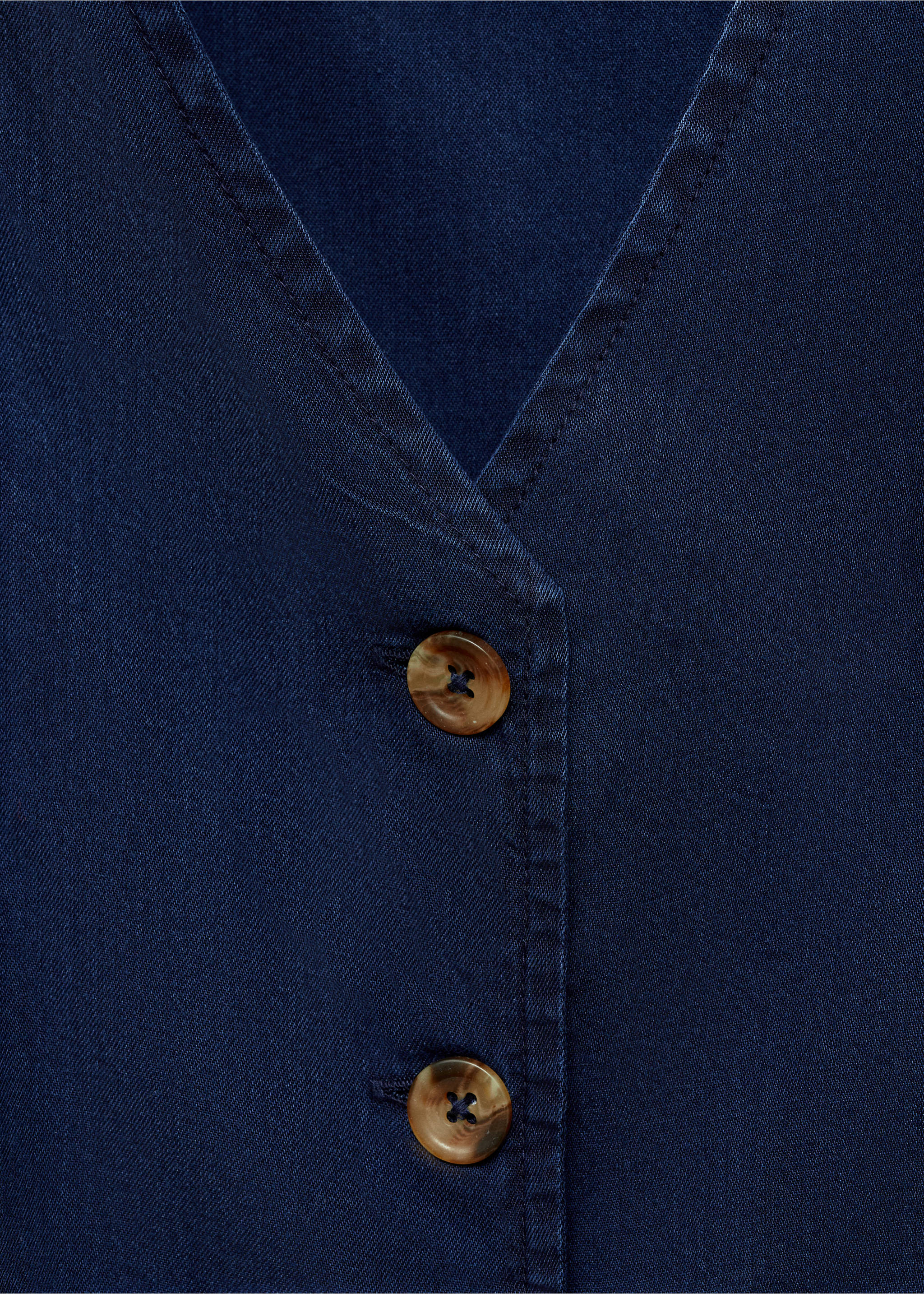Denim-effect lyocell waistcoat - Details of the article 8, Dark Blue. Ref: 87098641-00.