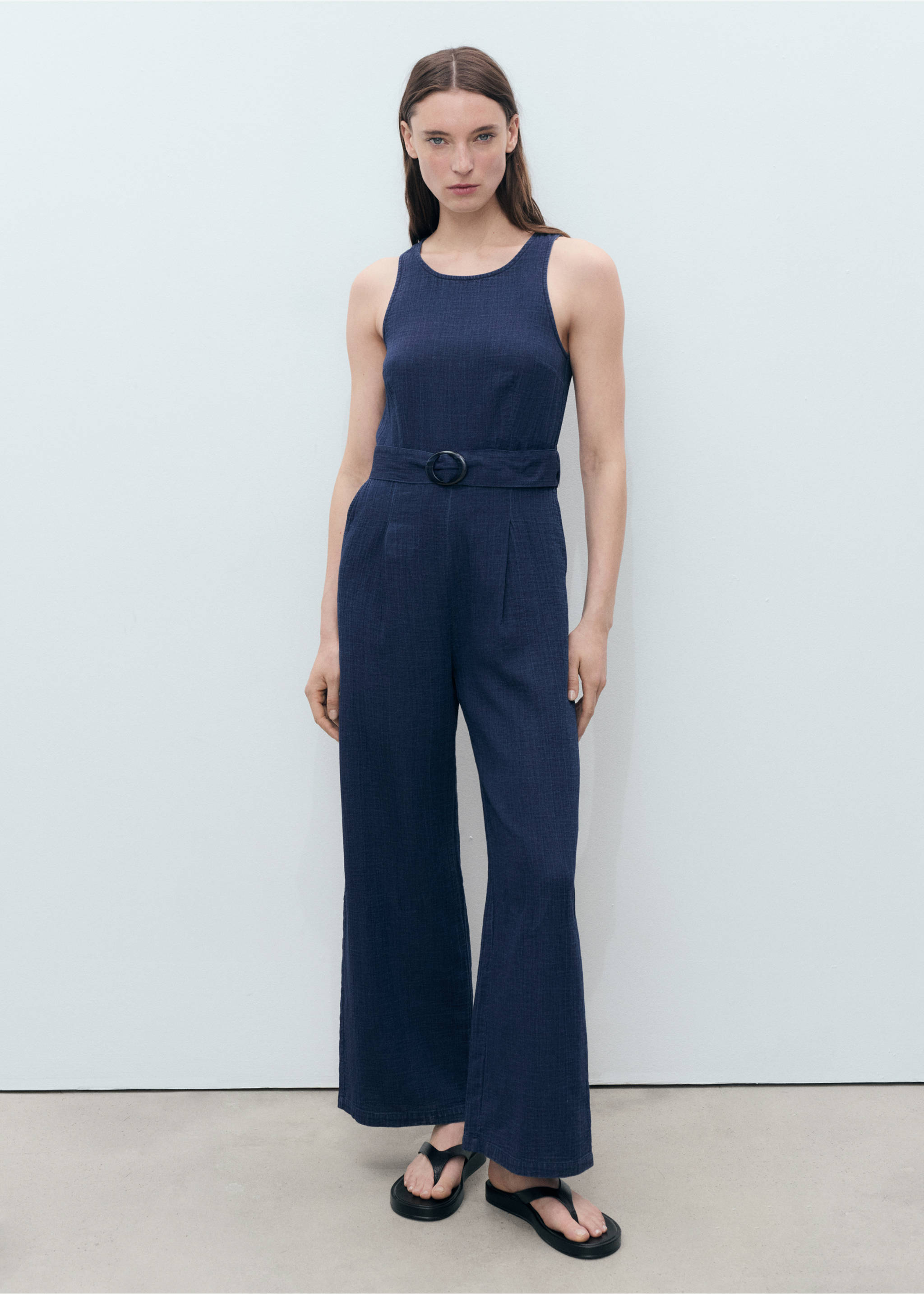 Flowy denim jumpsuit with belt - General plane, Night Blue. Ref: 87098642-00.