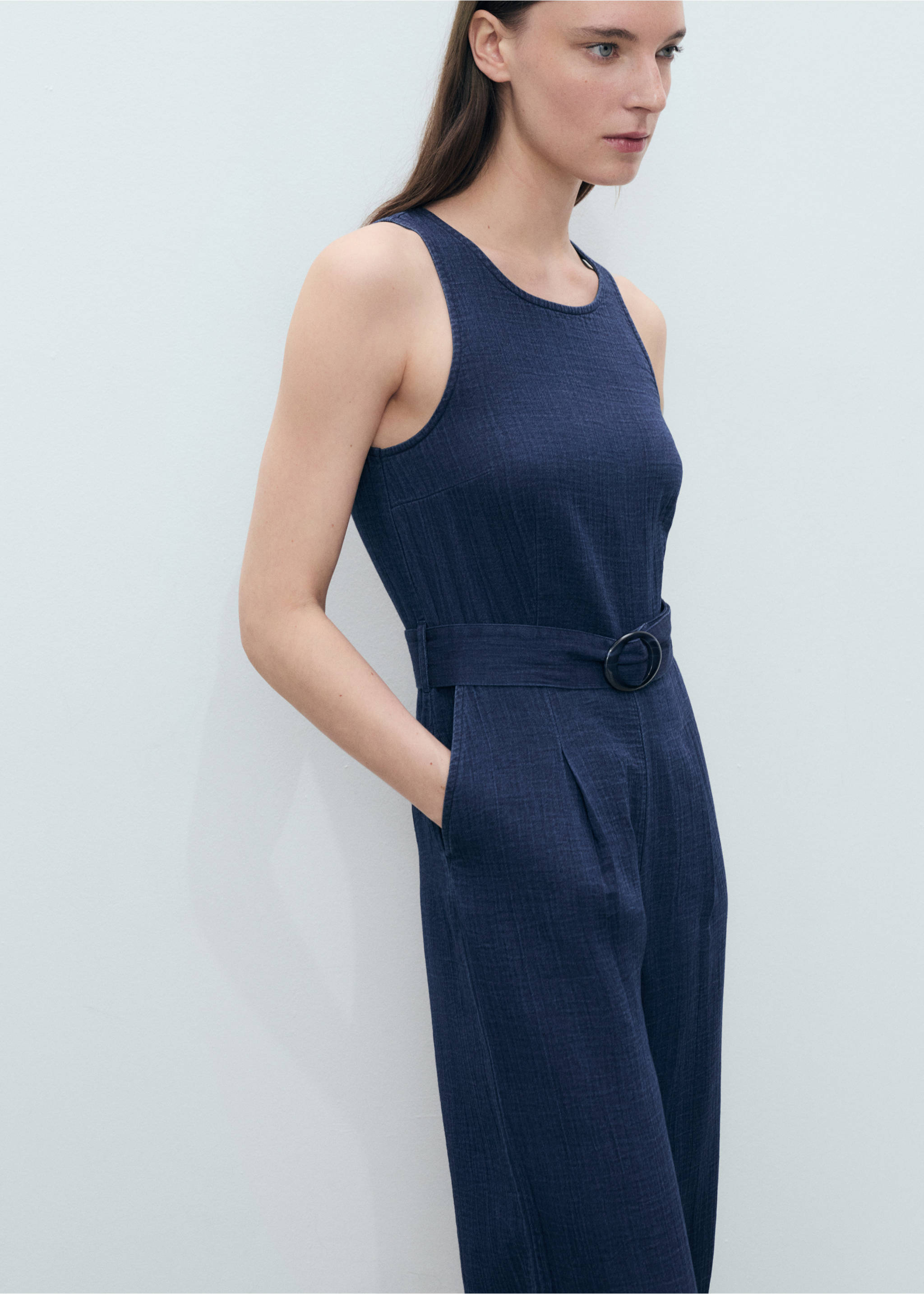 Flowy denim jumpsuit with belt - Medium plane, Night Blue. Ref: 87098642-00.