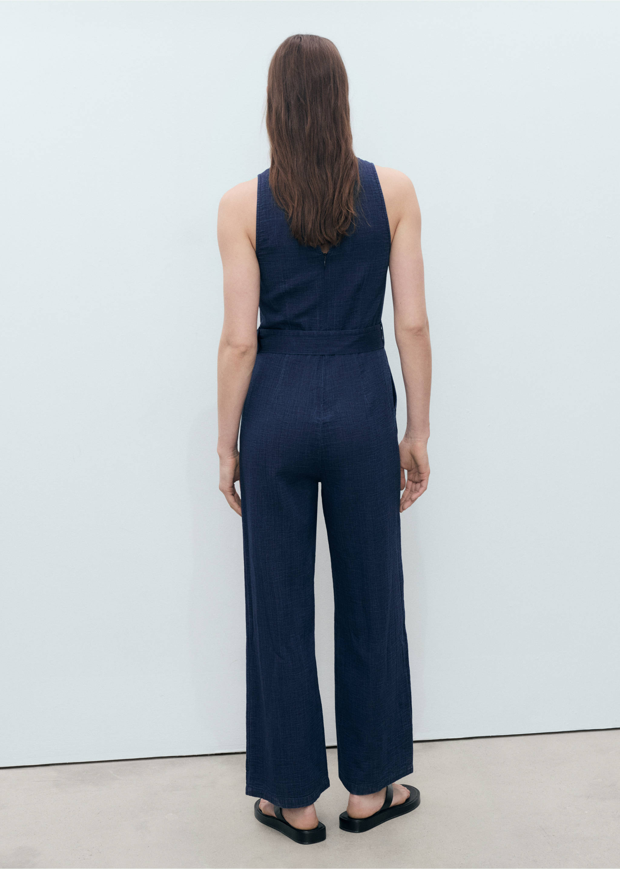 Flowy denim jumpsuit with belt - Reverse of the article, Night Blue. Ref: 87098642-00.