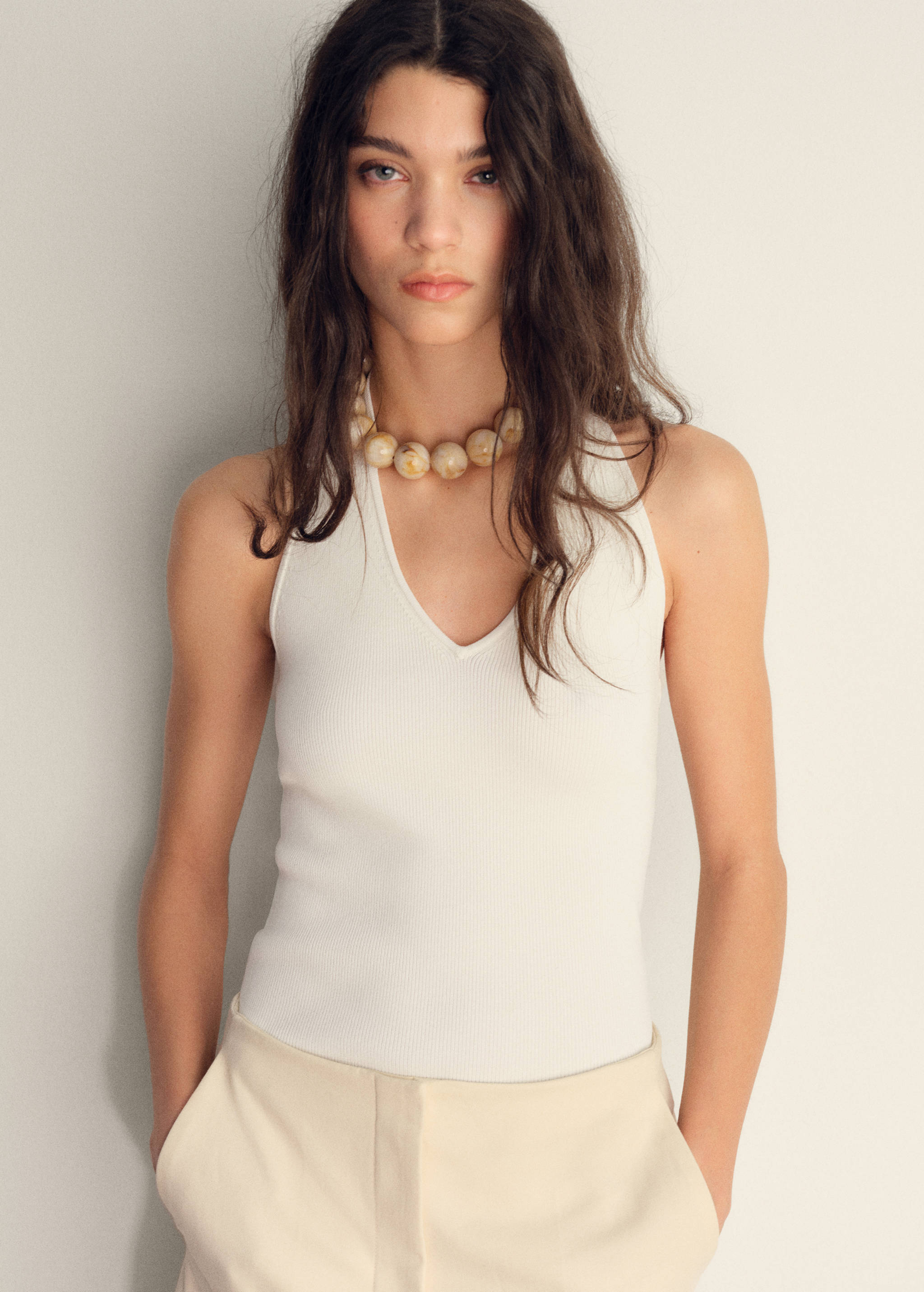 Ribbed halter-neck top - Details of the article 1