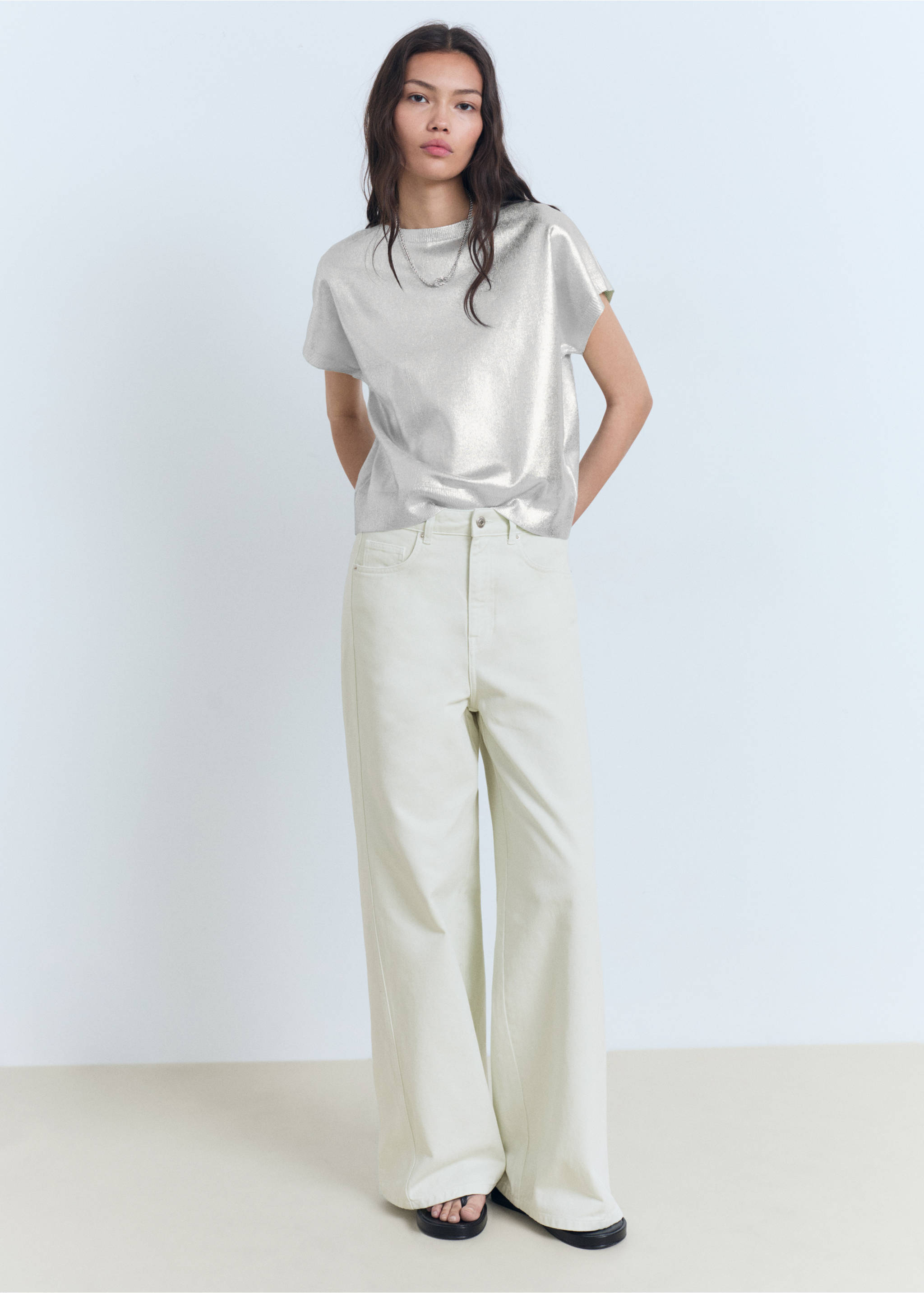 Short-sleeved foil knitted sweater - General plane, Mint Green. Ref: 87098648-00.