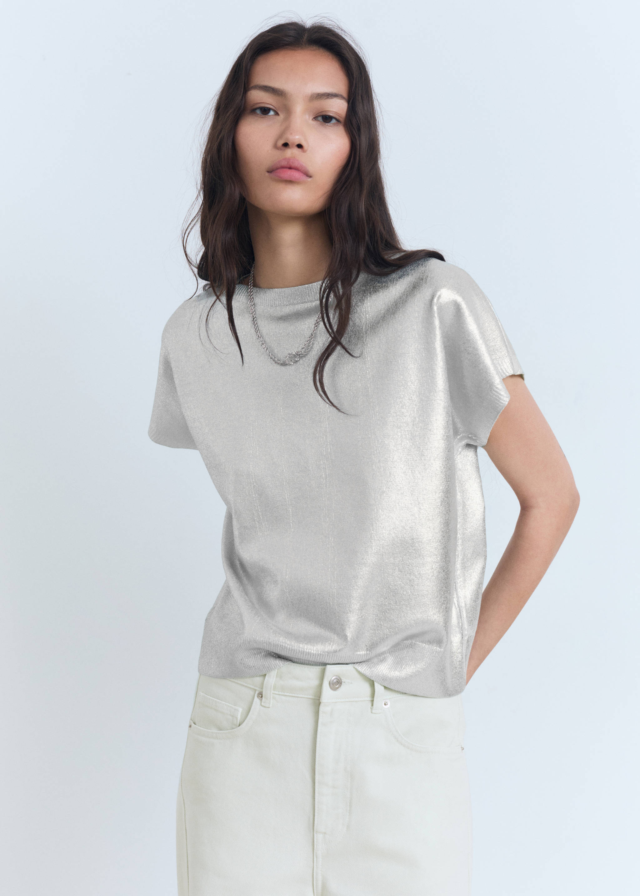 Short-sleeved foil knitted sweater - Medium plane