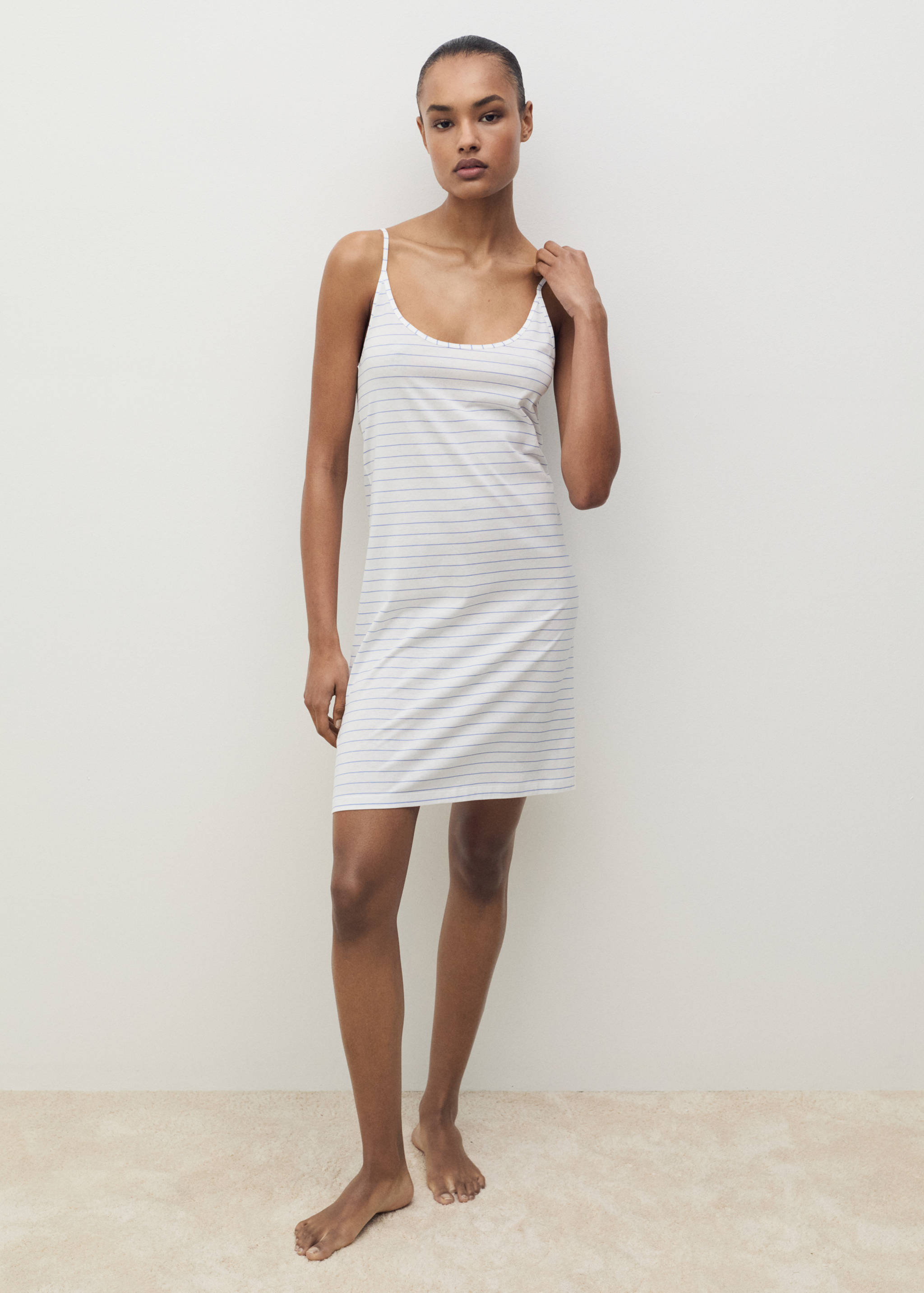 Baumwoll-Nachthemd mit Streifen - Allgemeine Ansicht