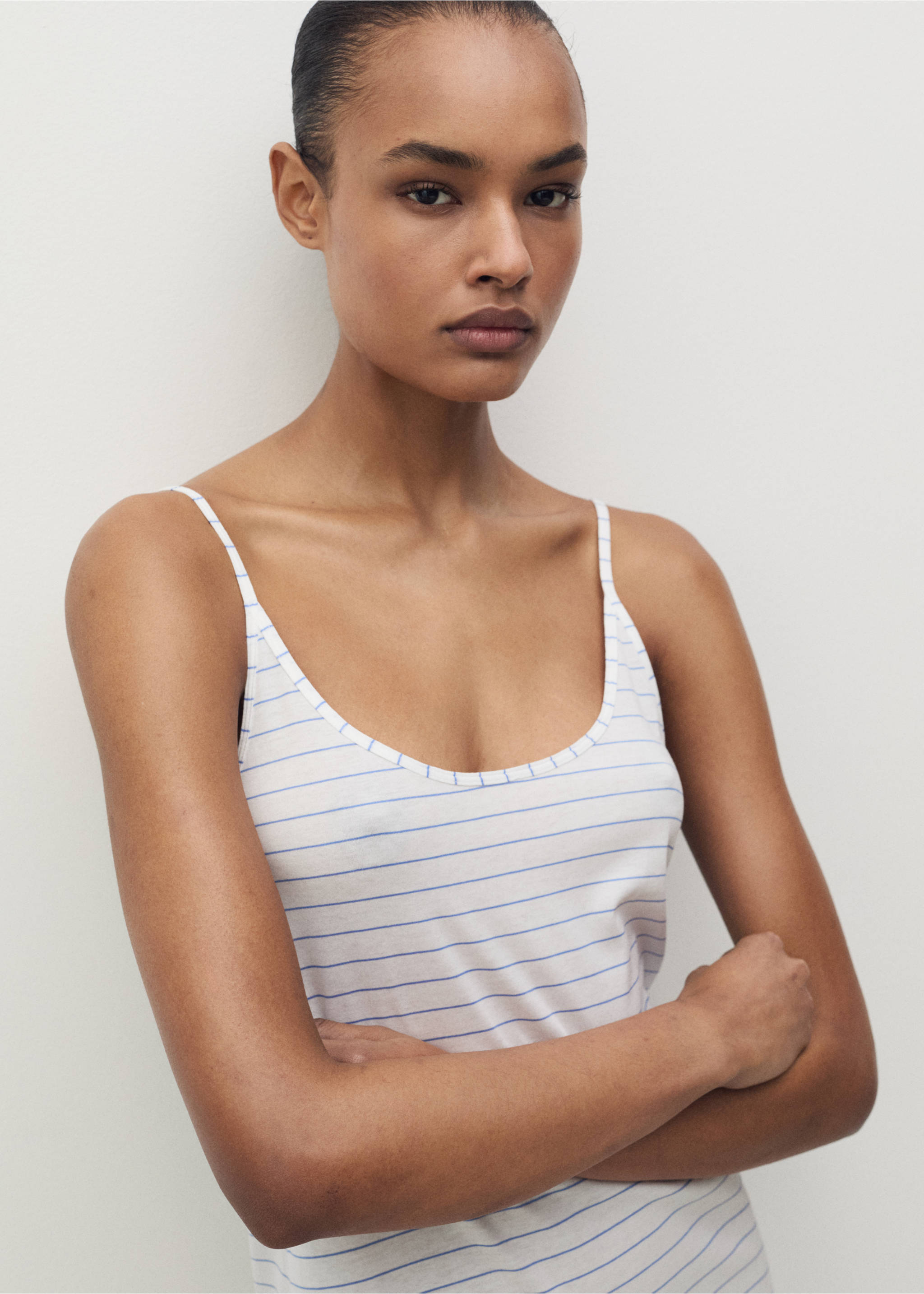 Baumwoll-Nachthemd mit Streifen - Detail des Artikels 1, Weiß. Ref: 87098650-00.