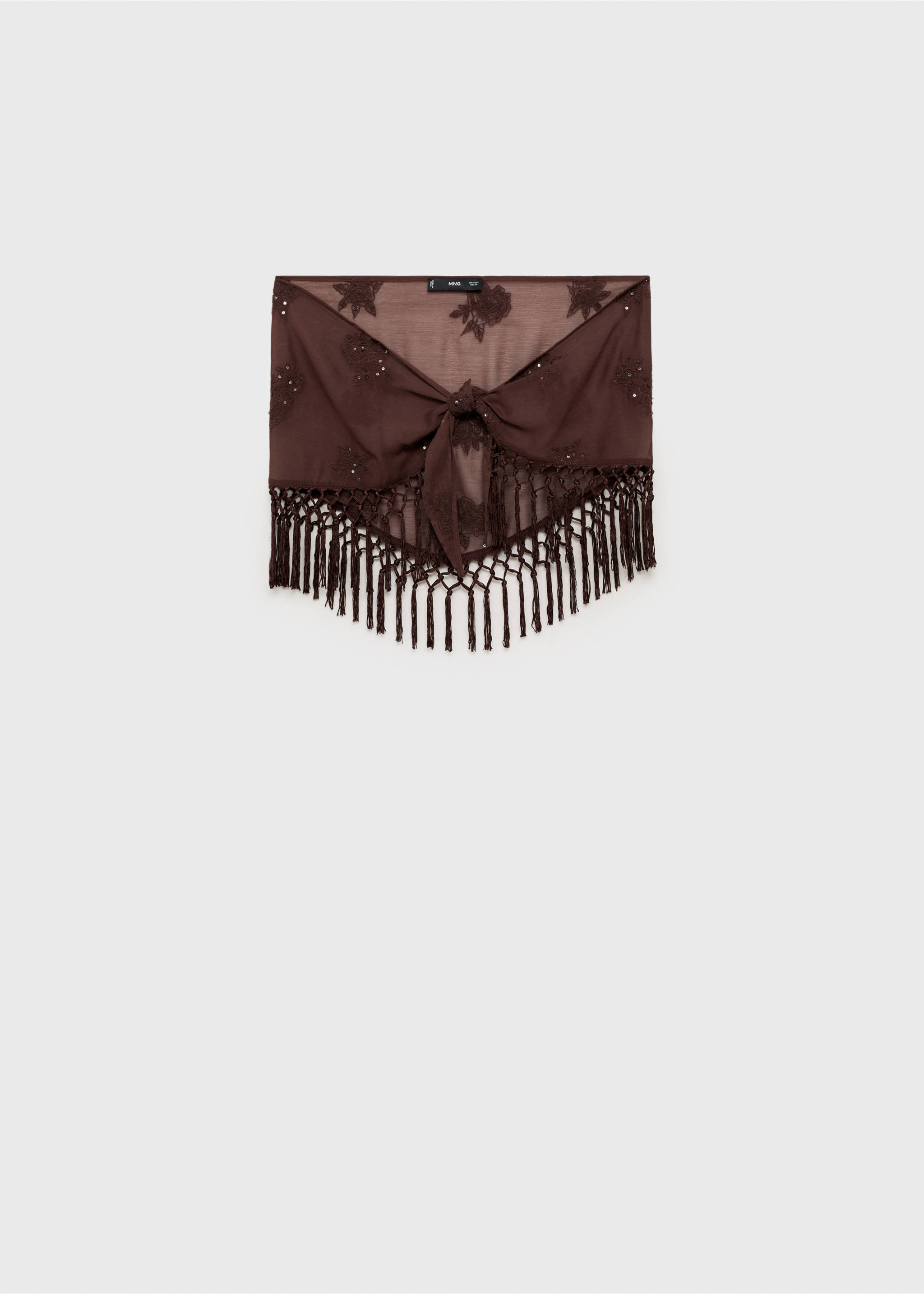 Embroidered mini-skirt with fringe - Article without model, Brown. Ref: 87099205-00.