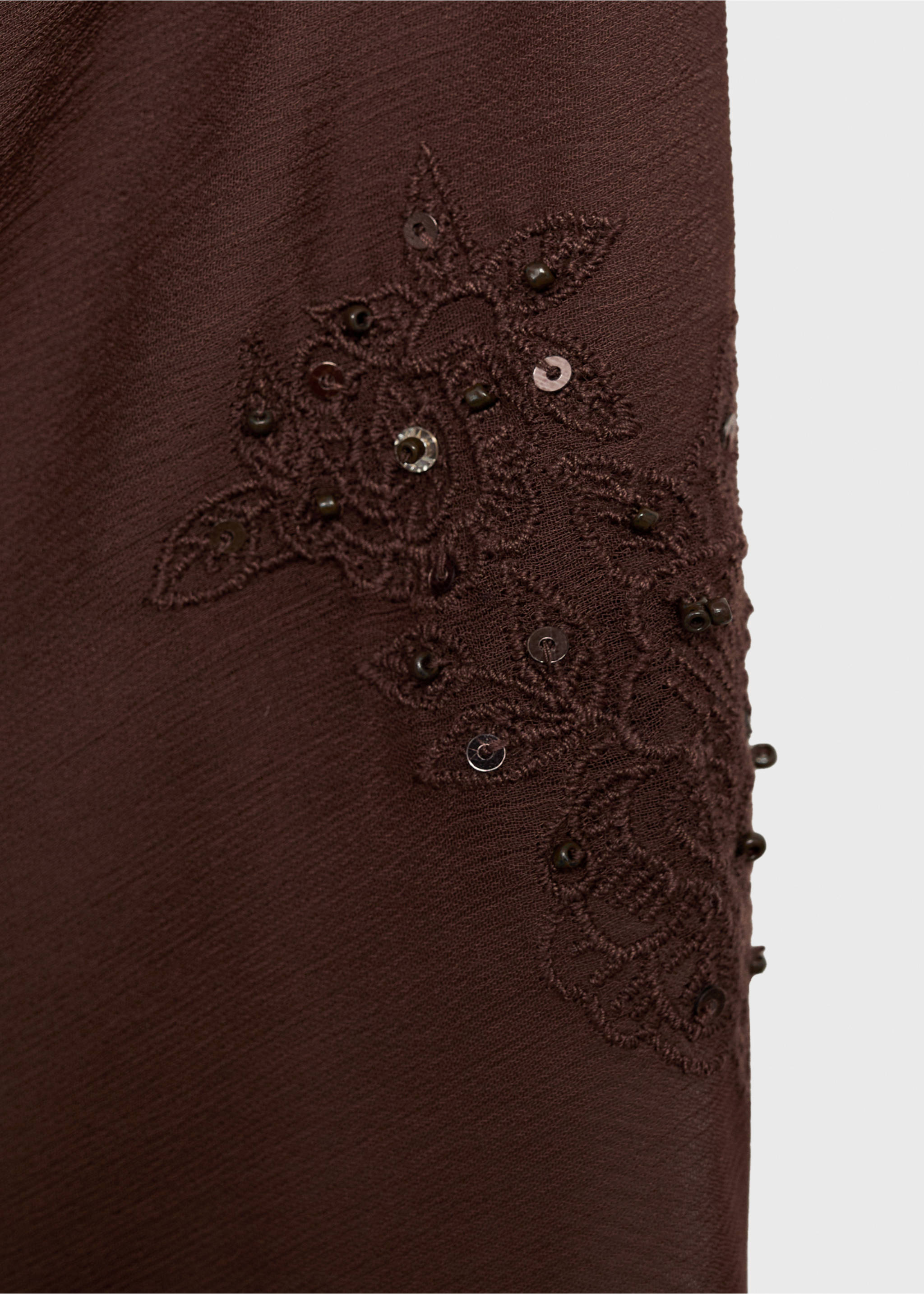 Embroidered mini-skirt with fringe - Details of the article 0, Brown. Ref: 87099205-00.