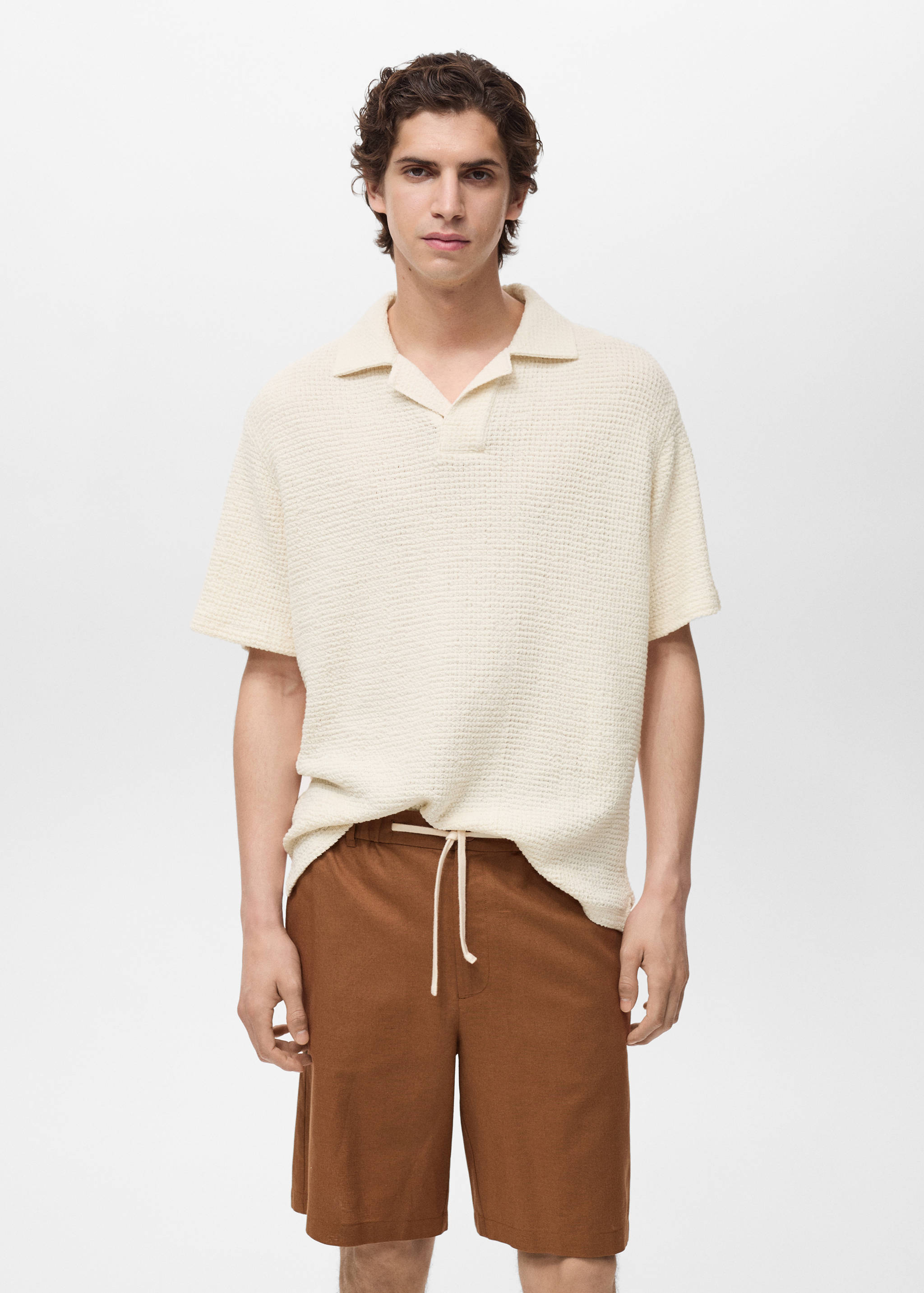 Crochet cotton polo shirt - Medium plane