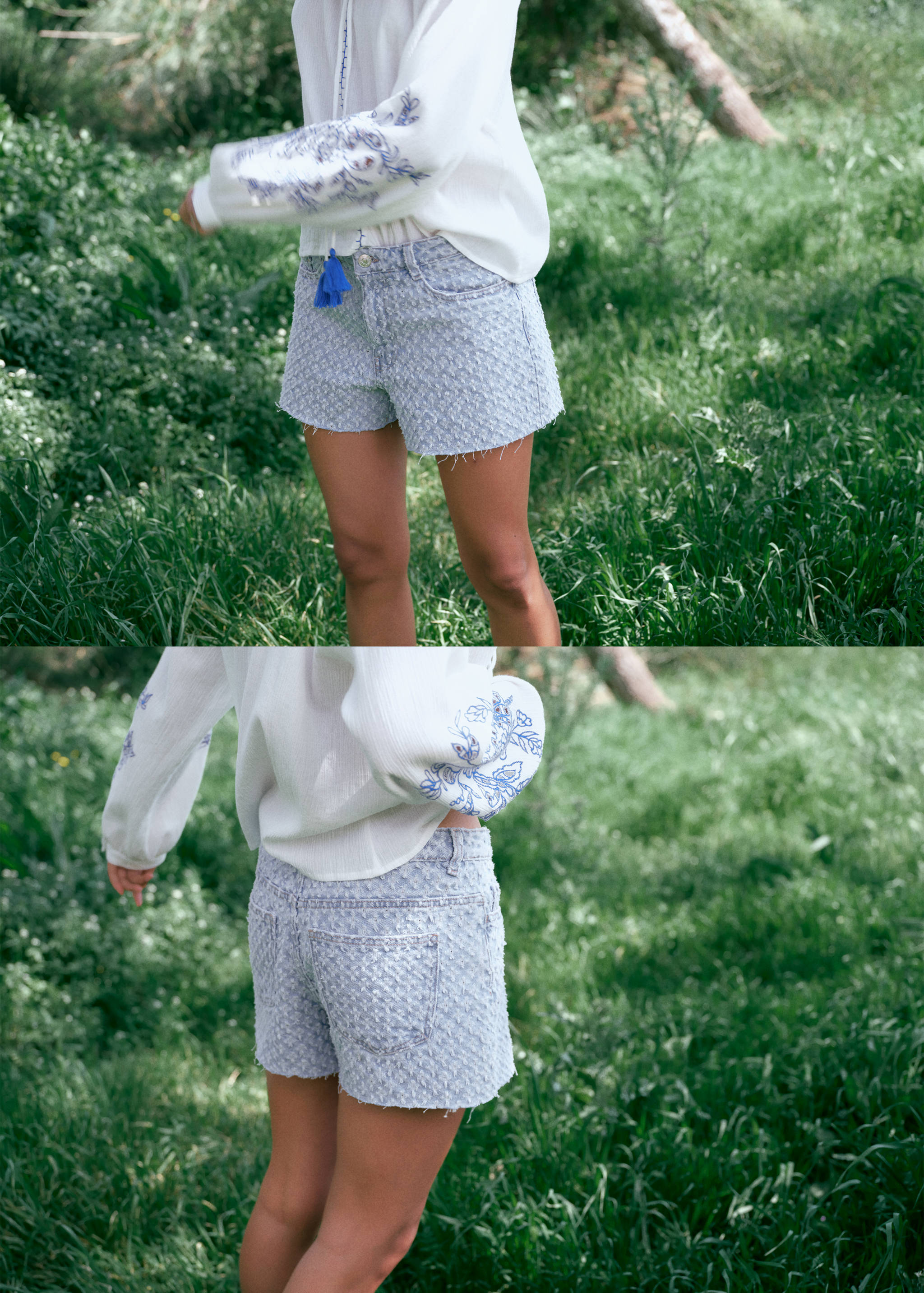 Shorts vaqueros textura deshilachados - Detalle del artículo 5