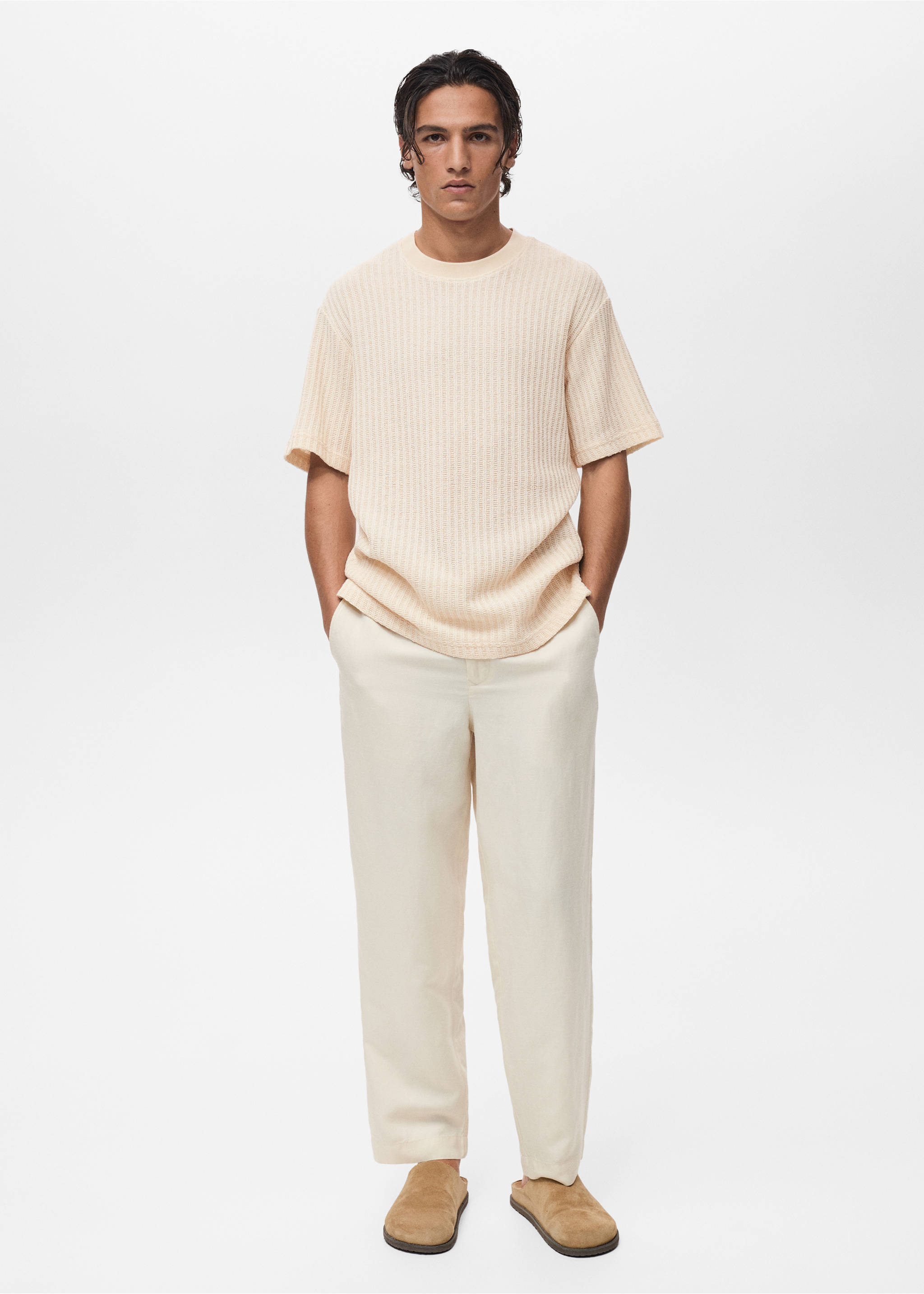 Ribbed  knit t-shirt - General plane, Ivory White. Ref: 87099217-00.