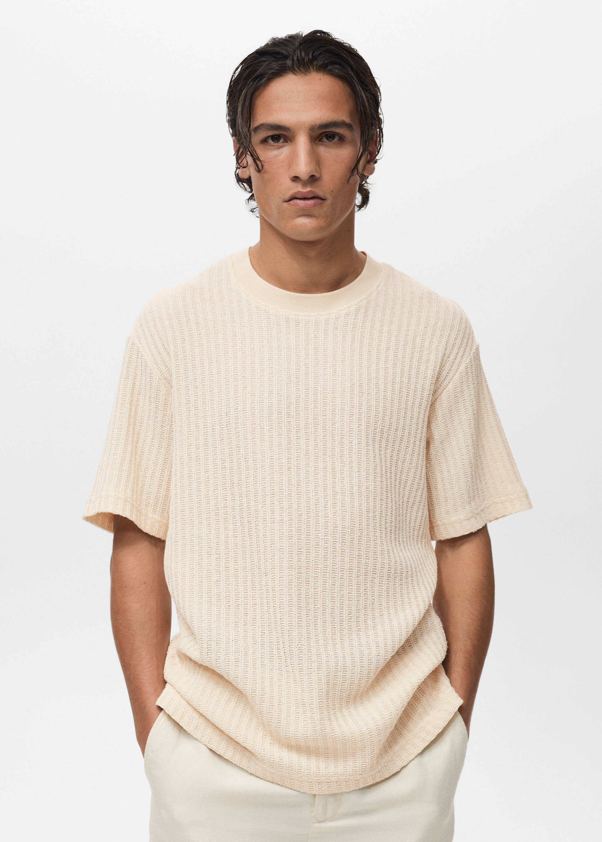 Ribbed  knit t-shirt - Medium plane