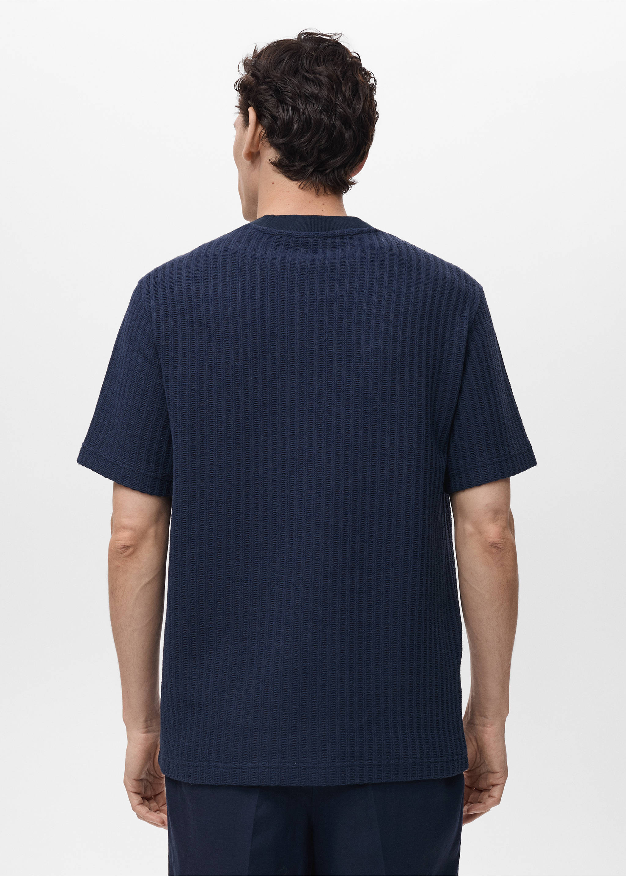 Ribbed  knit t-shirt - Reverse of the article, Ink Blue. Ref: 87099217-00.
