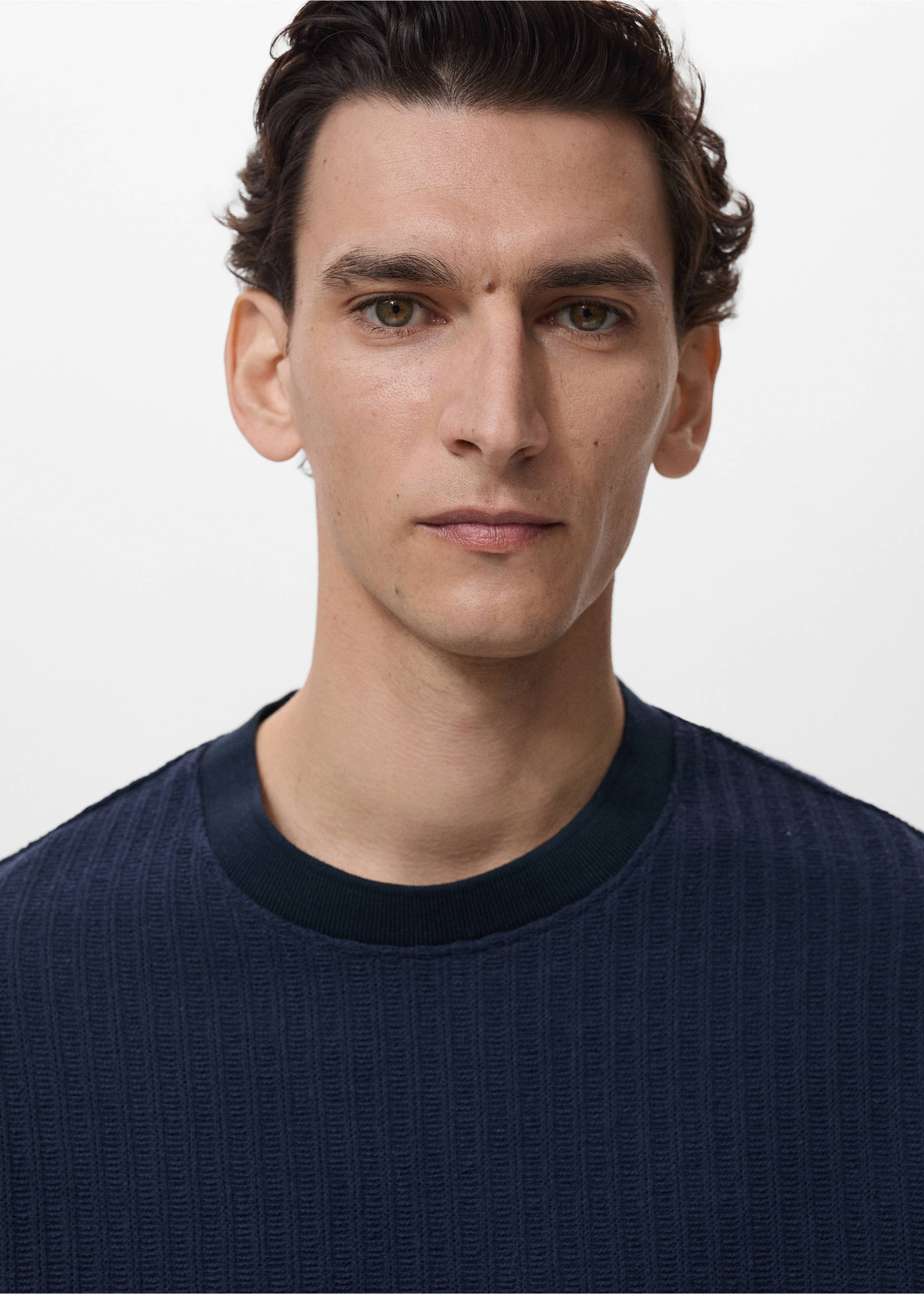 Ribbed  knit t-shirt - Details of the article 1, Ink Blue. Ref: 87099217-00.