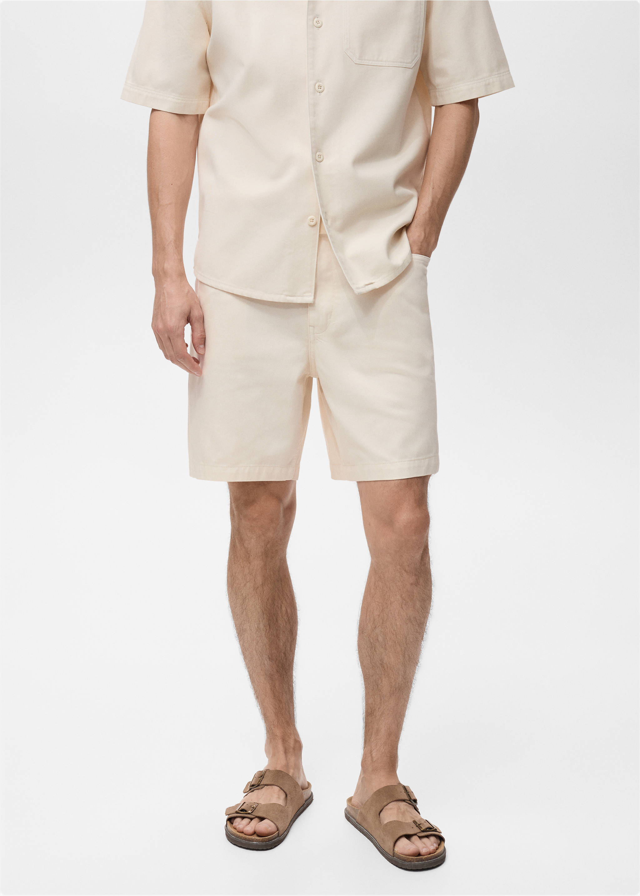 Cotton lyocell bermuda shorts - Medium plane, Ivory White. Ref: 87099218-00.