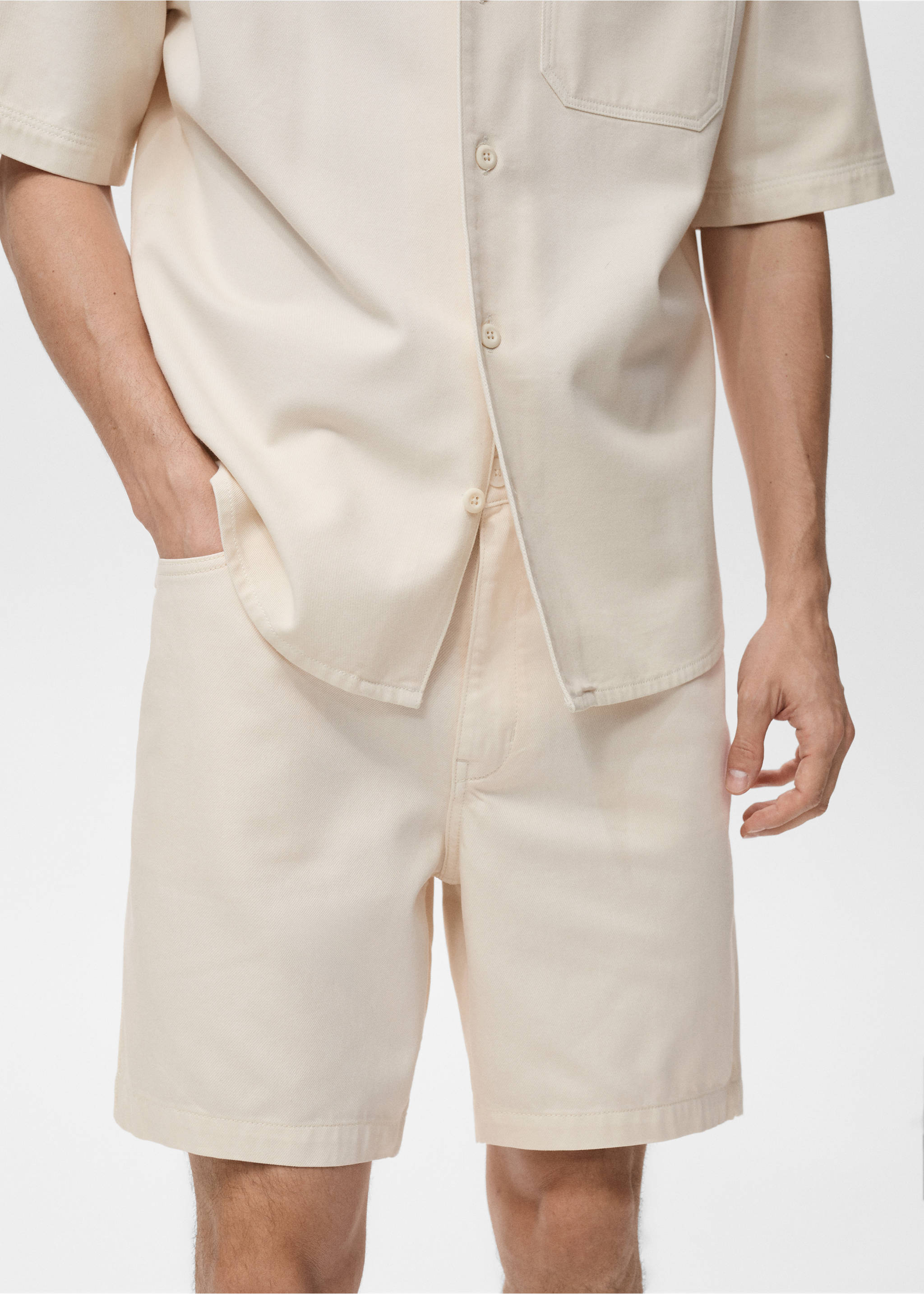 Cotton lyocell bermuda shorts - Details of the article 1, Ivory White. Ref: 87099218-00.