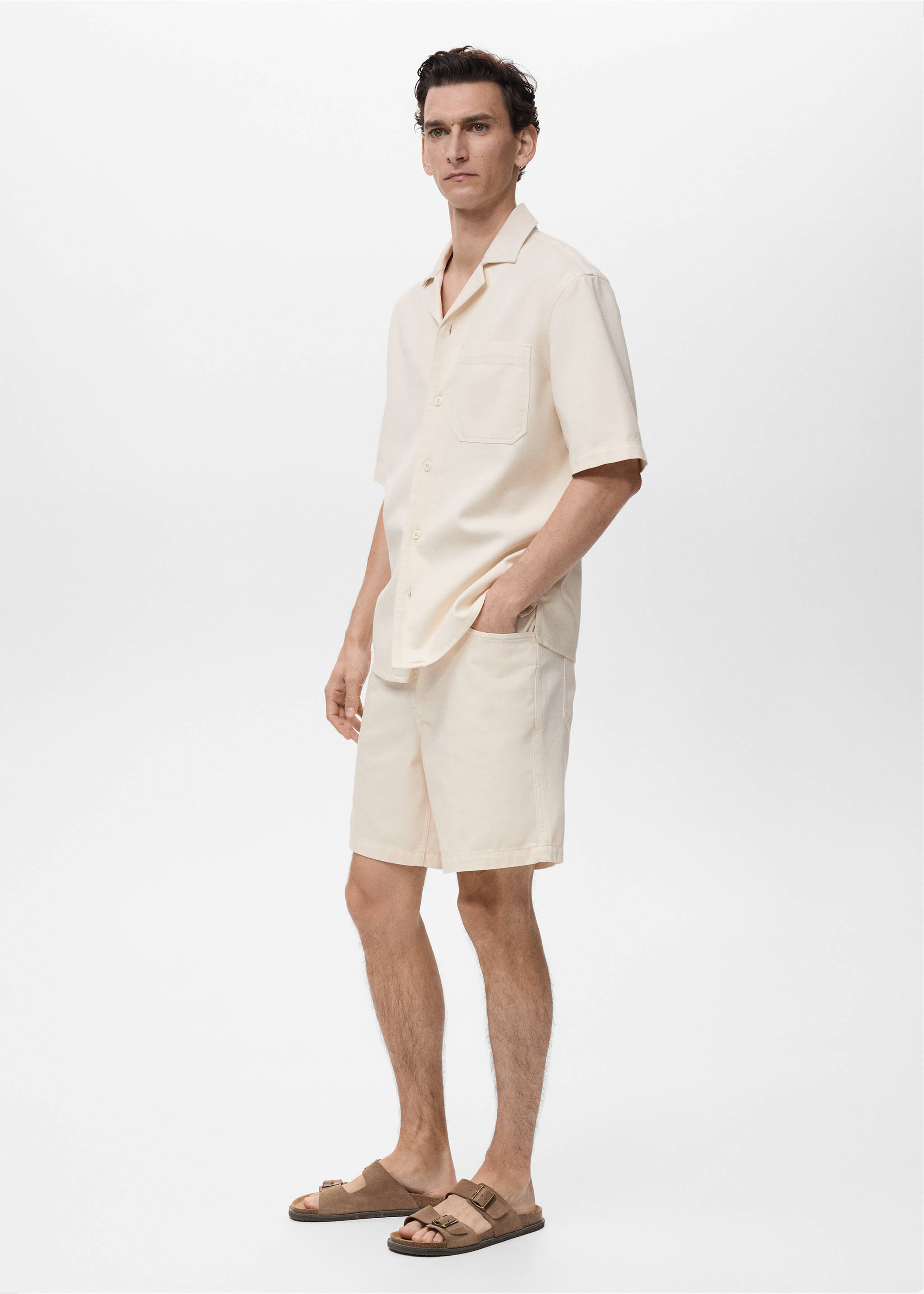 Cotton lyocell bermuda shorts - Details of the article 2, Ivory White. Ref: 87099218-00.