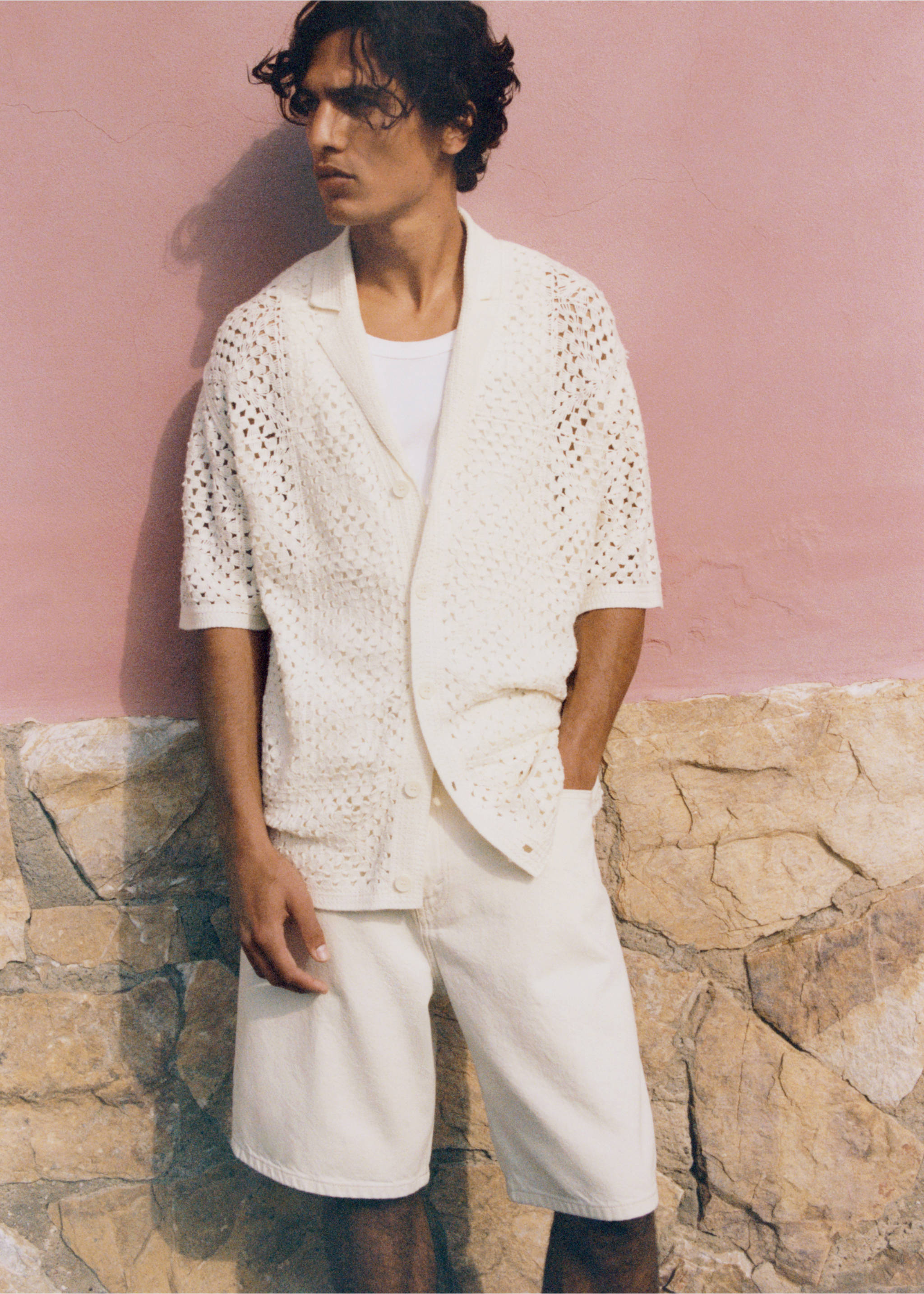 Bermuda coton et lyocell - Détail de l'article 5, Ivoire. Ref: 87099218-00.