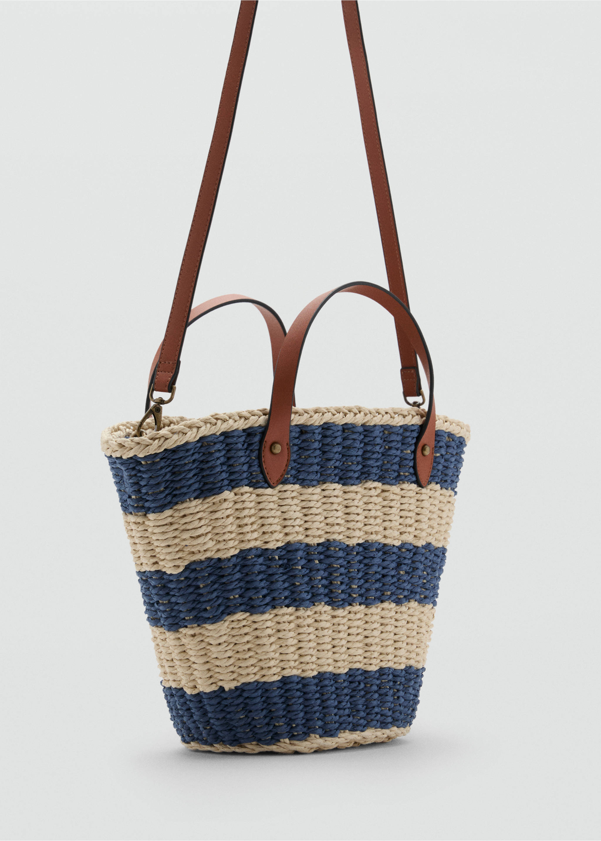 Gestreepte mand van natuurvezels - Middenvlak, Blauw. Ref: 87099805-00.