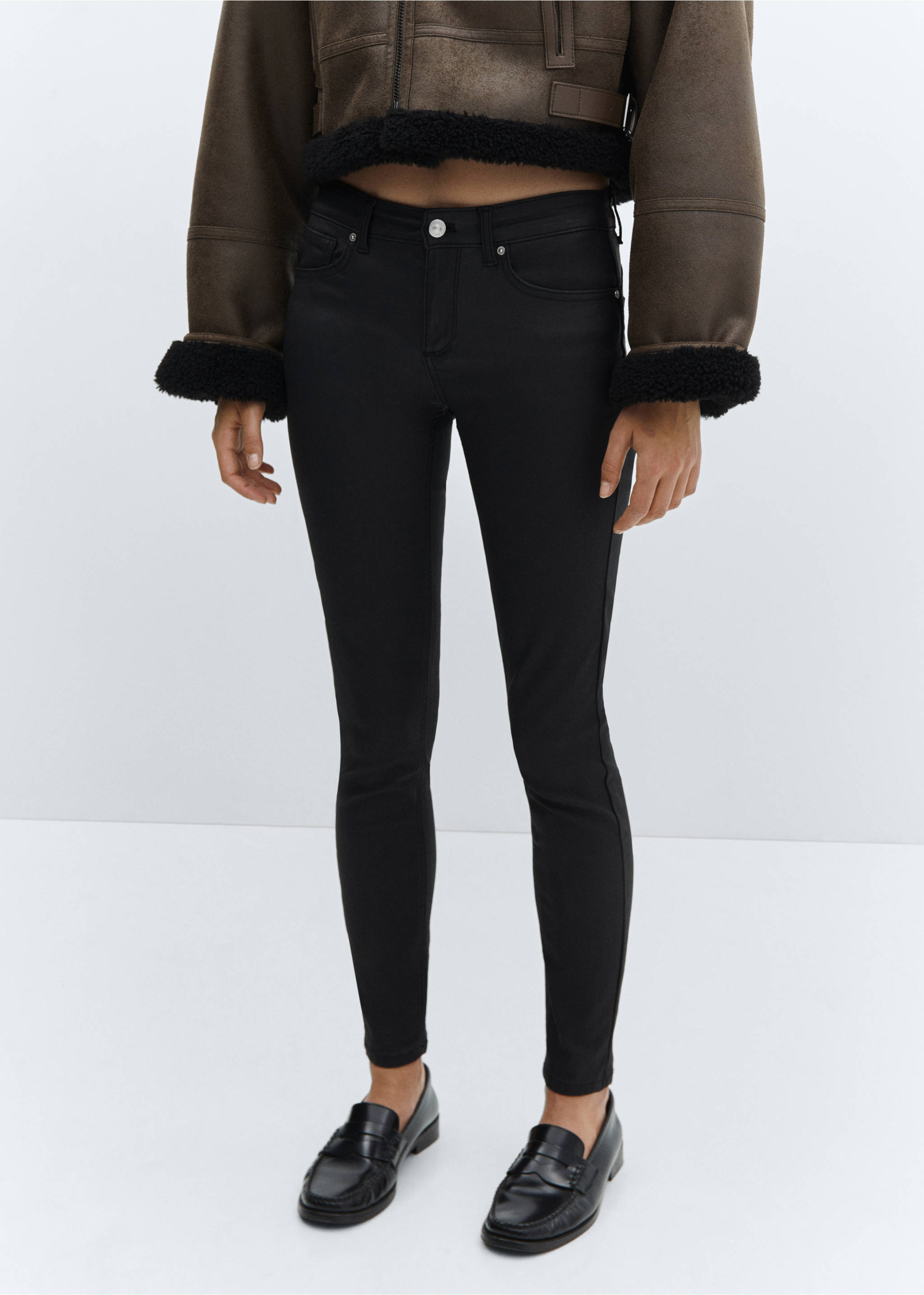 Waxed push-up skinny jeans - Medium plane, Black. Ref: 87100263-00.