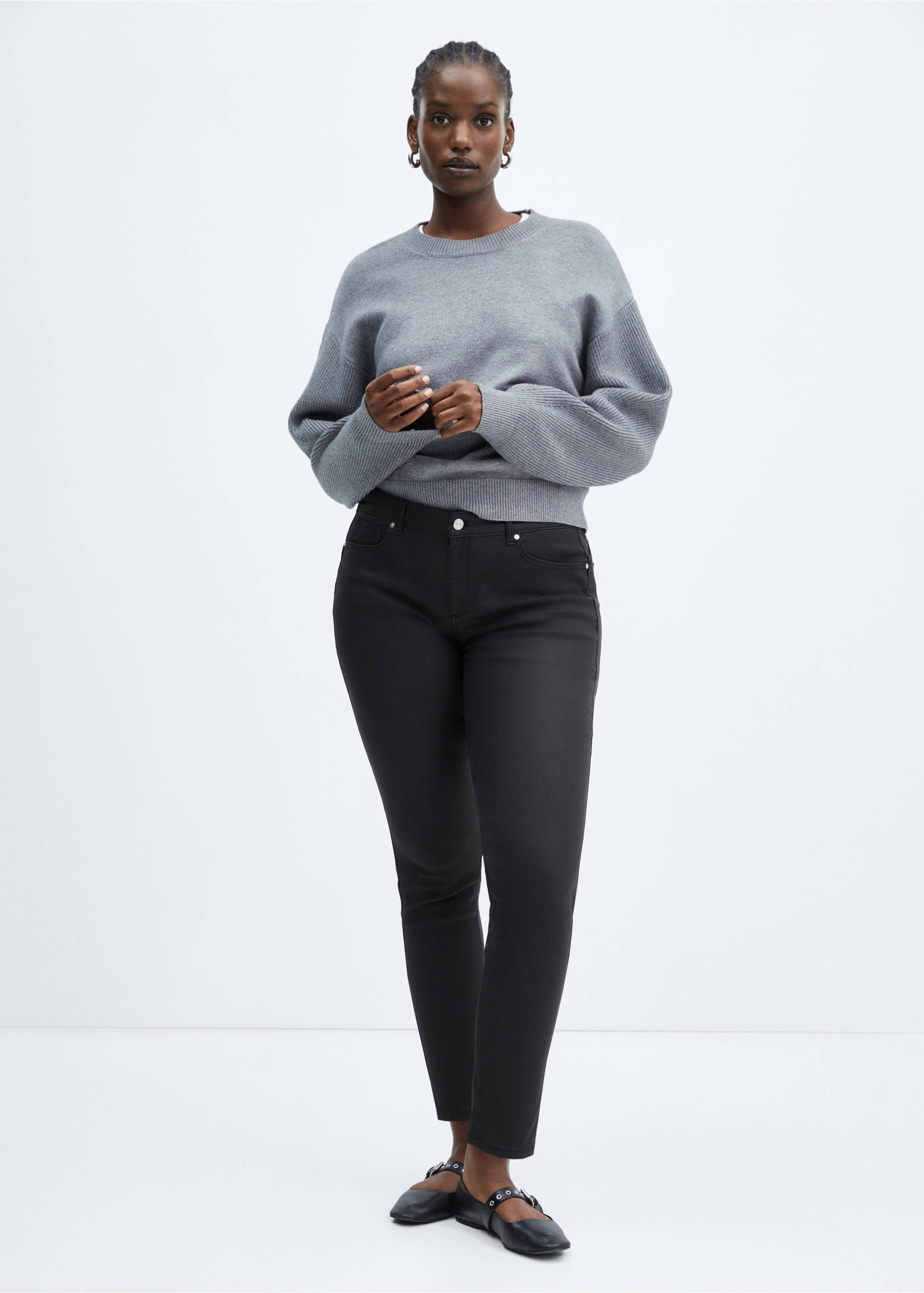 Waxed push-up skinny jeans - Details of the article 3, Black. Ref: 87100263-00.