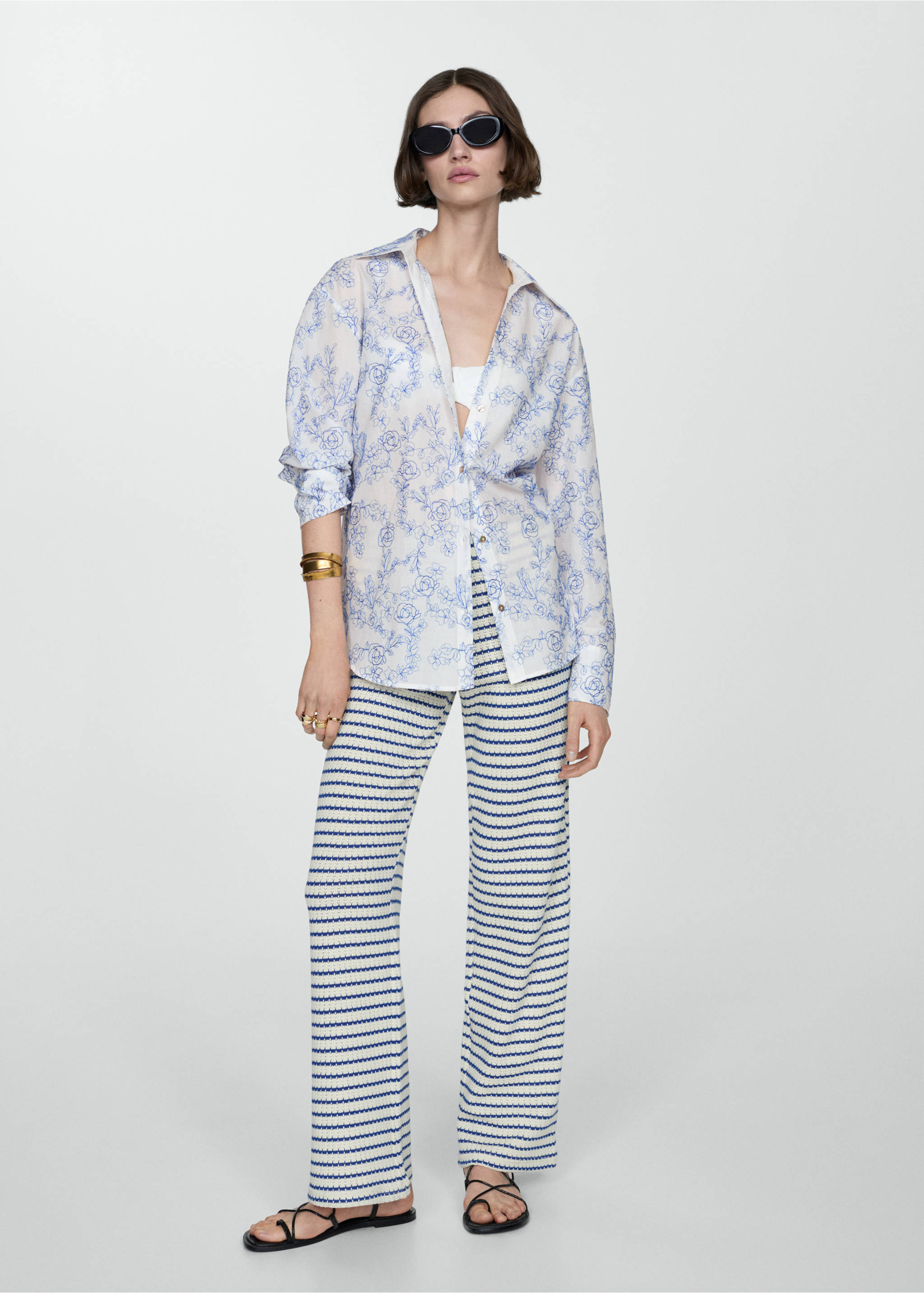 Shirt with floral embroidery - General plane, Off White. Ref: 87108644-00.