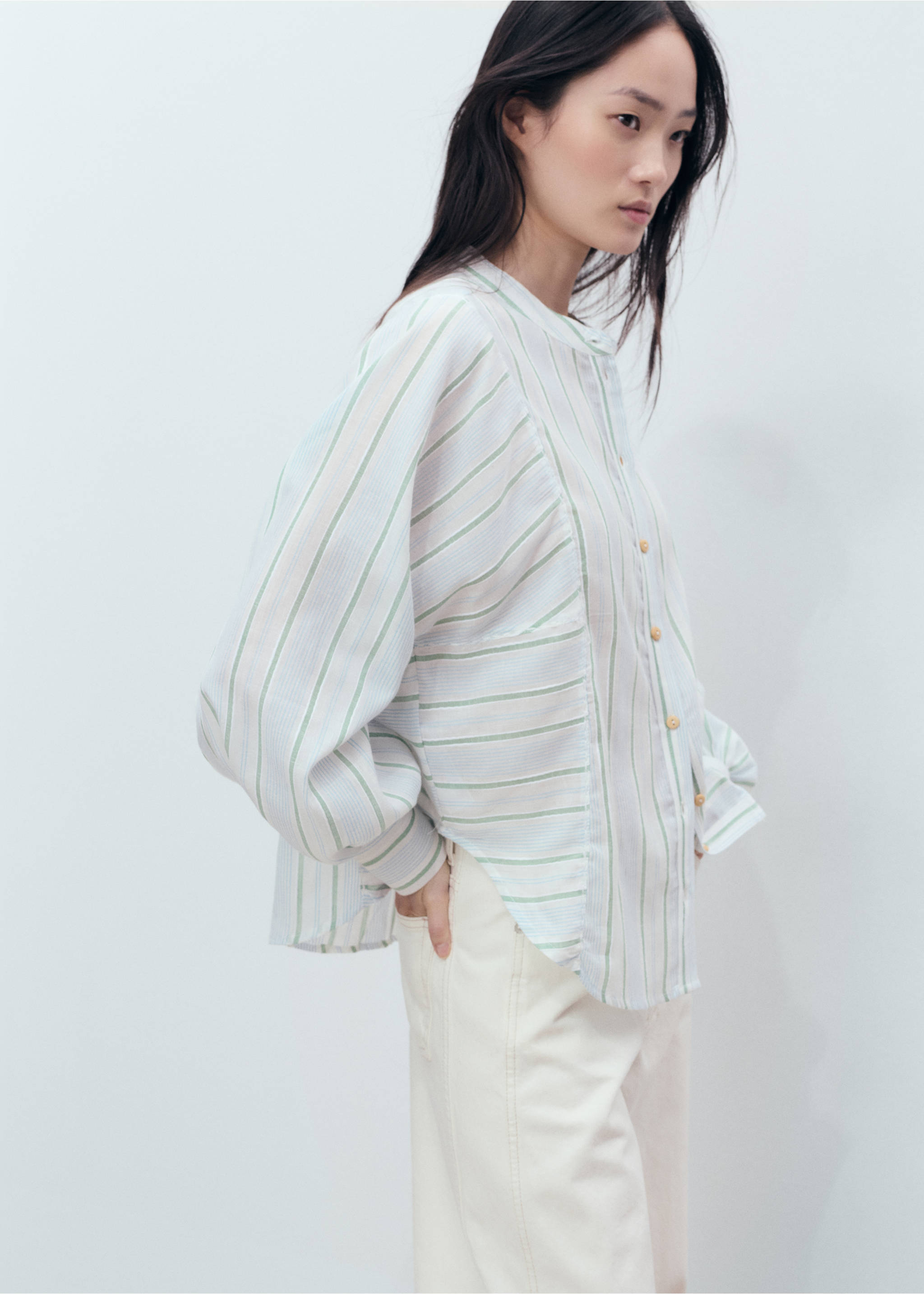 Stripe-print shirt - Details of the article 2, Blue. Ref: 87108646-00.