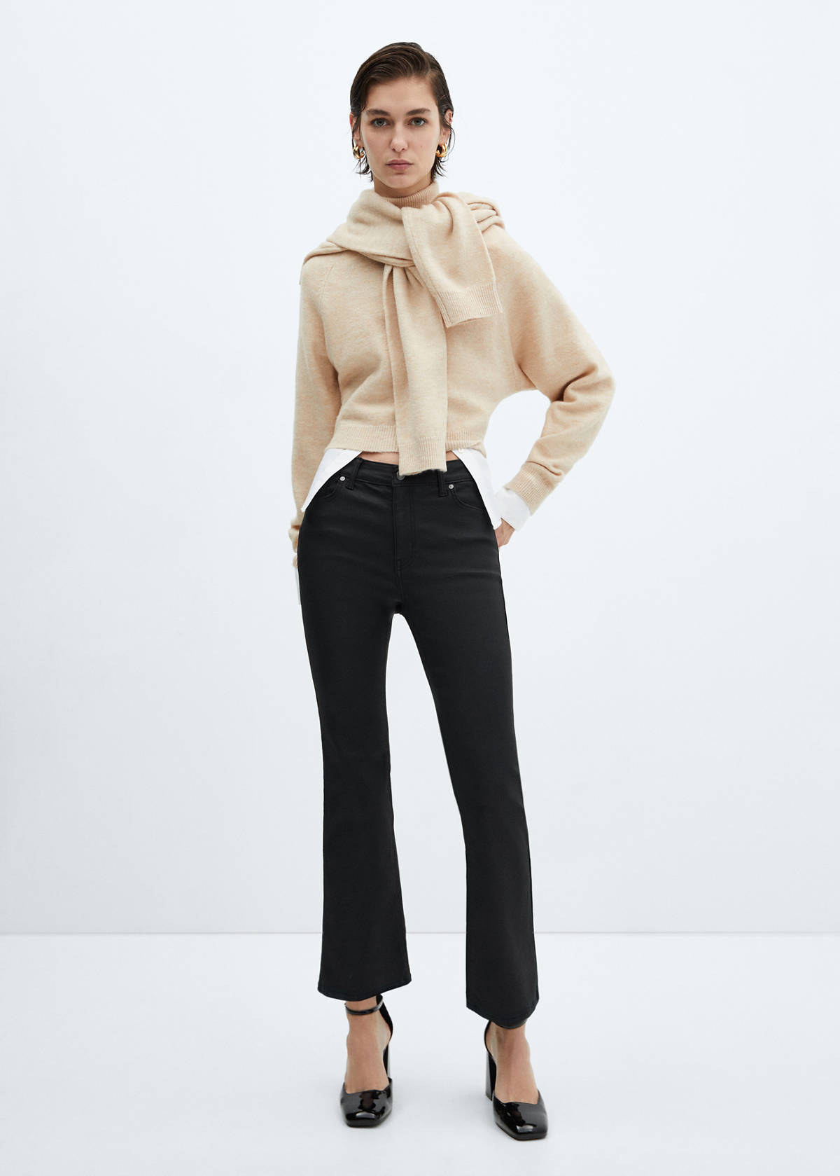 Sienna waxed flared cropped jeans