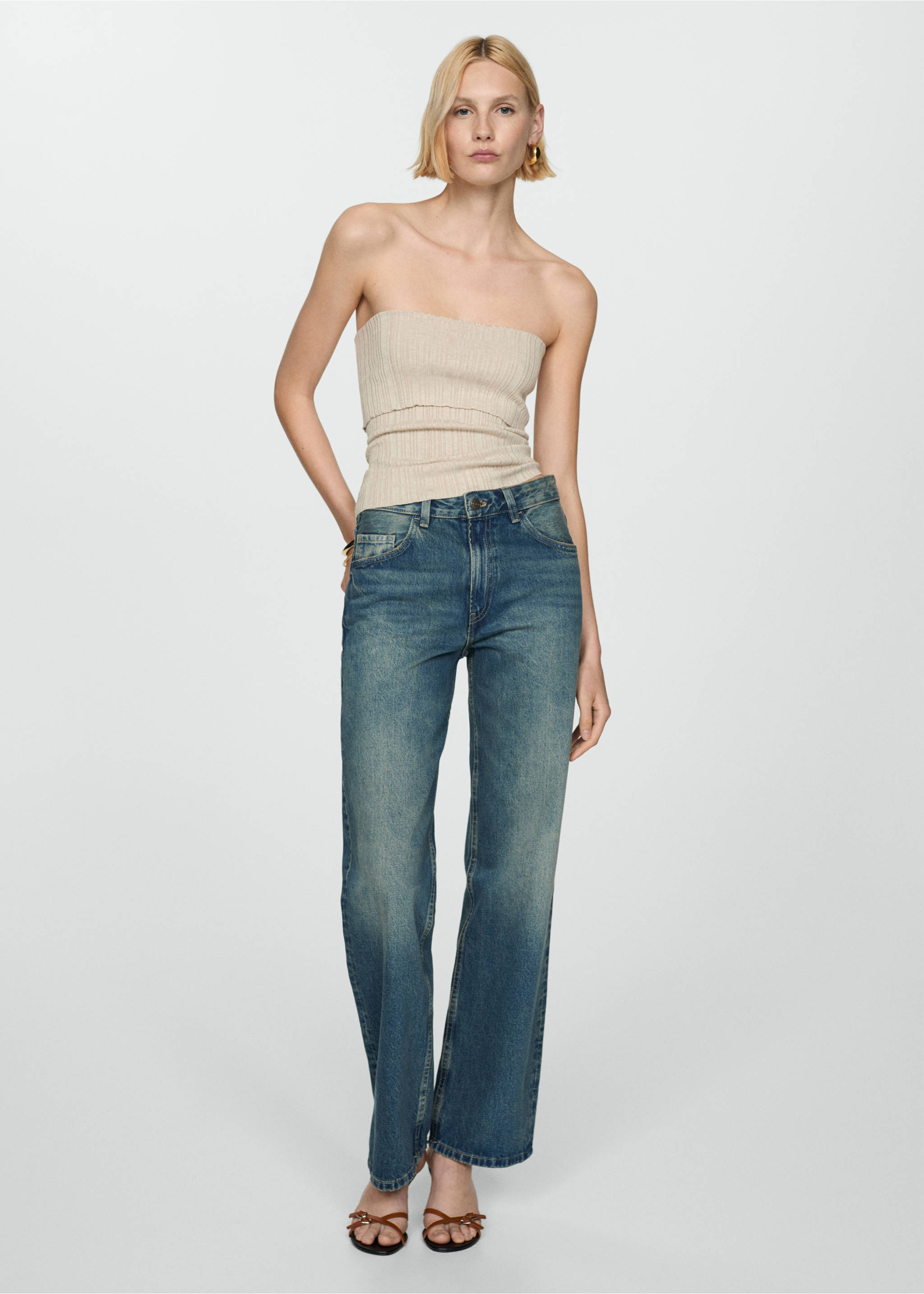Strapless knitted top - General plane, Light/Pastel Grey. Ref: 87118639-00.