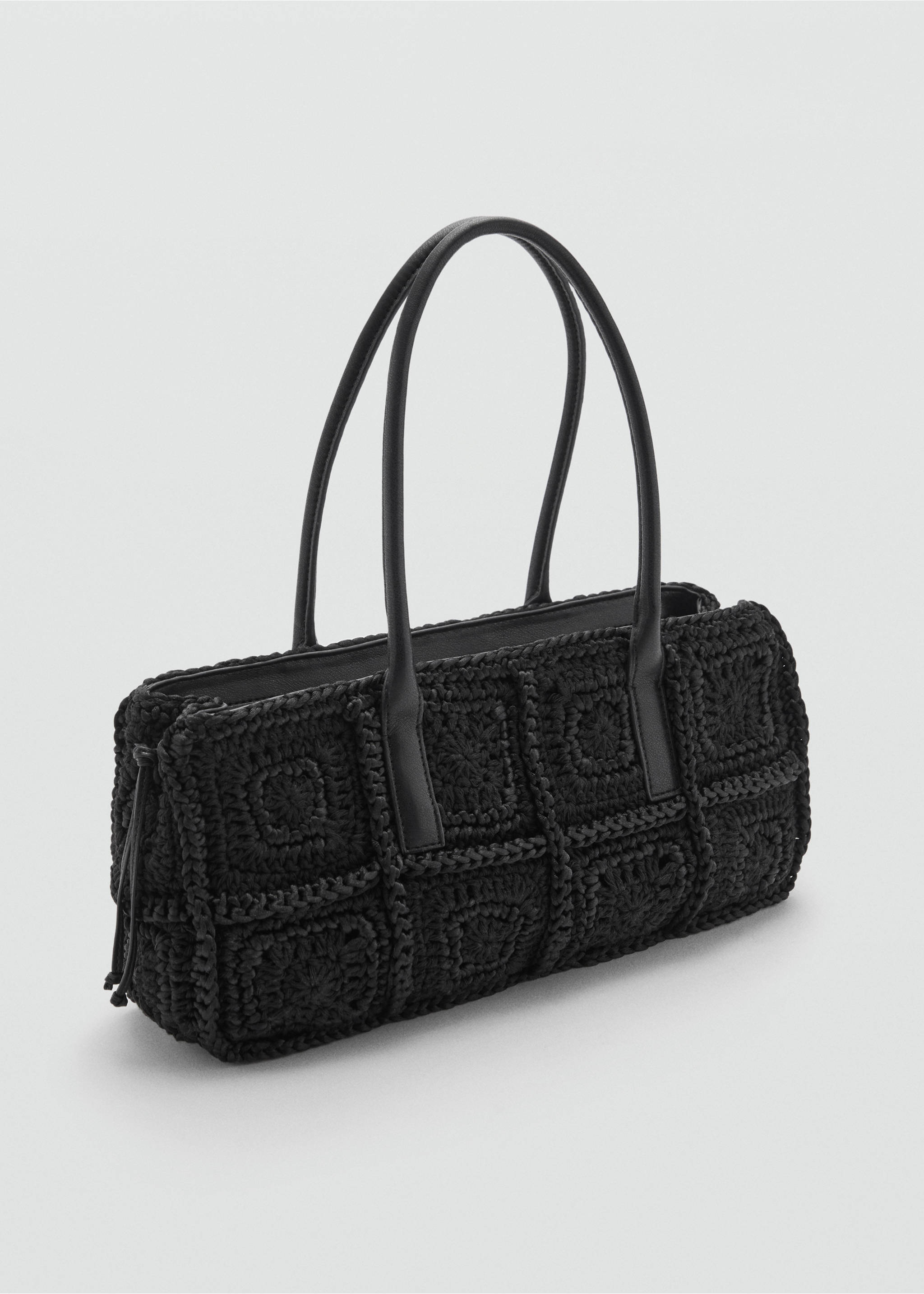 Häkel-Schultertasche - Mittlere Ansicht, Schwarz. Ref: 87122027-00.