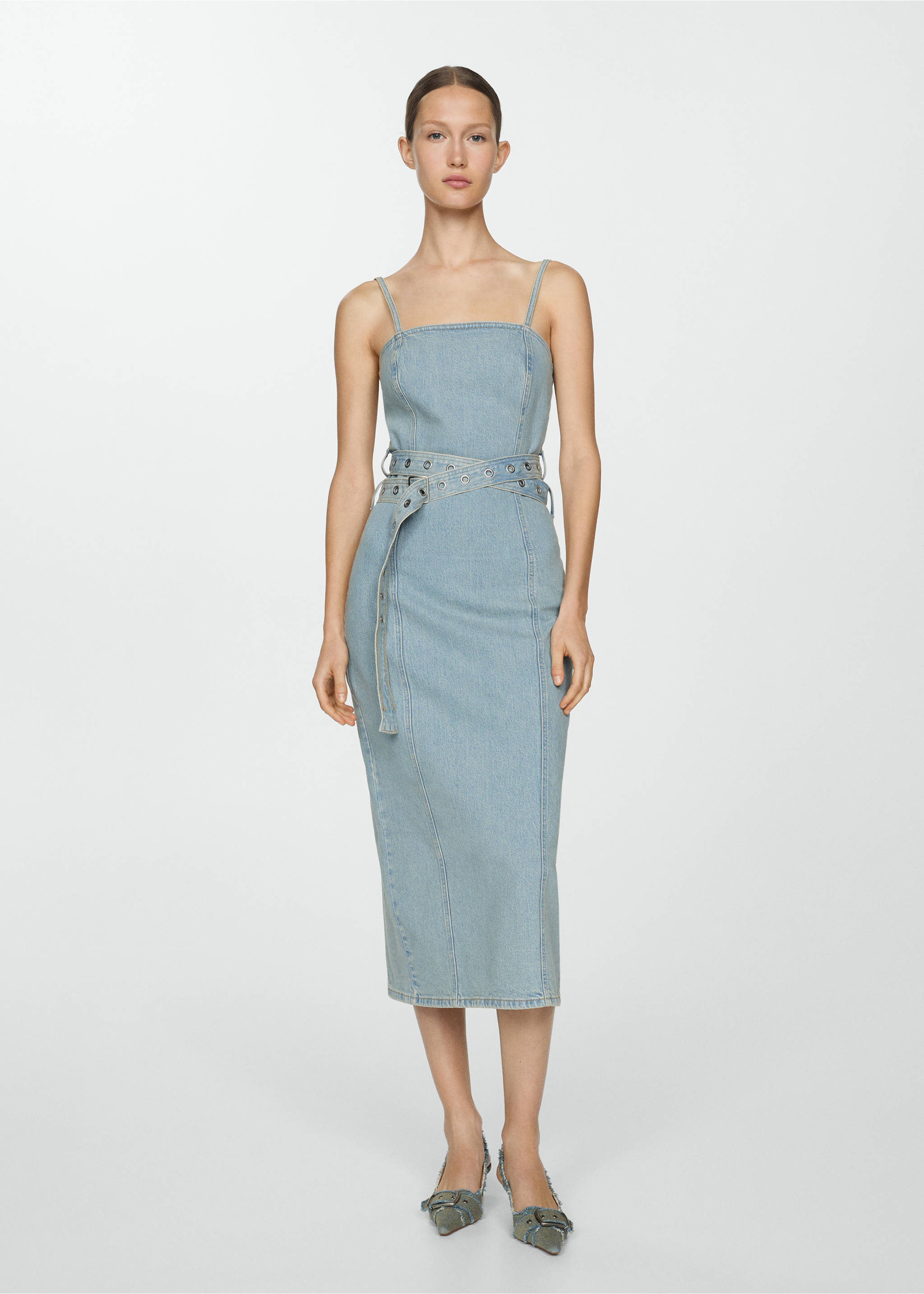 Denim dress with belt - General plane, Medium Blue. Ref: 87127134-00.