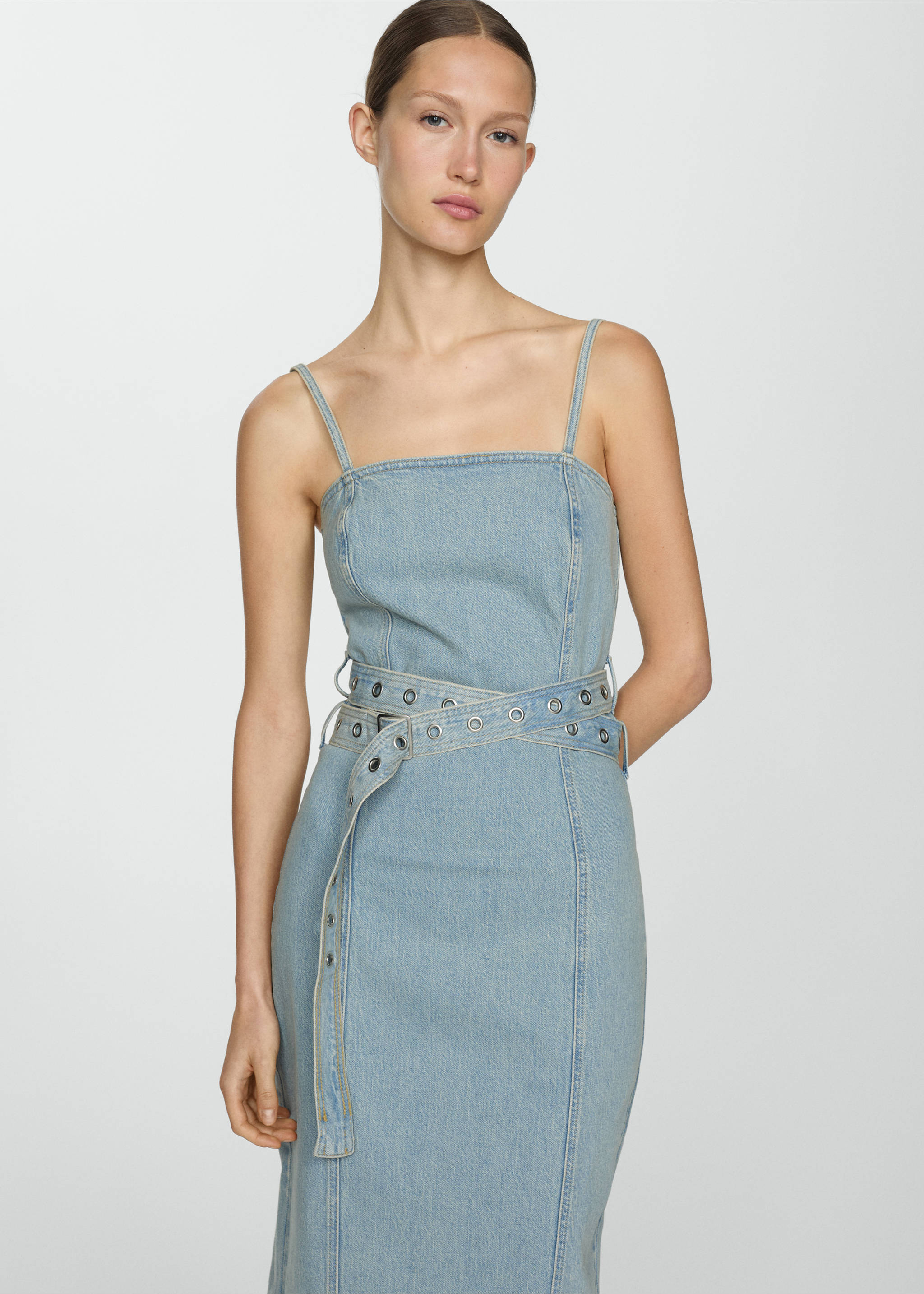 Denim dress with belt - Medium plane, Medium Blue. Ref: 87127134-00.