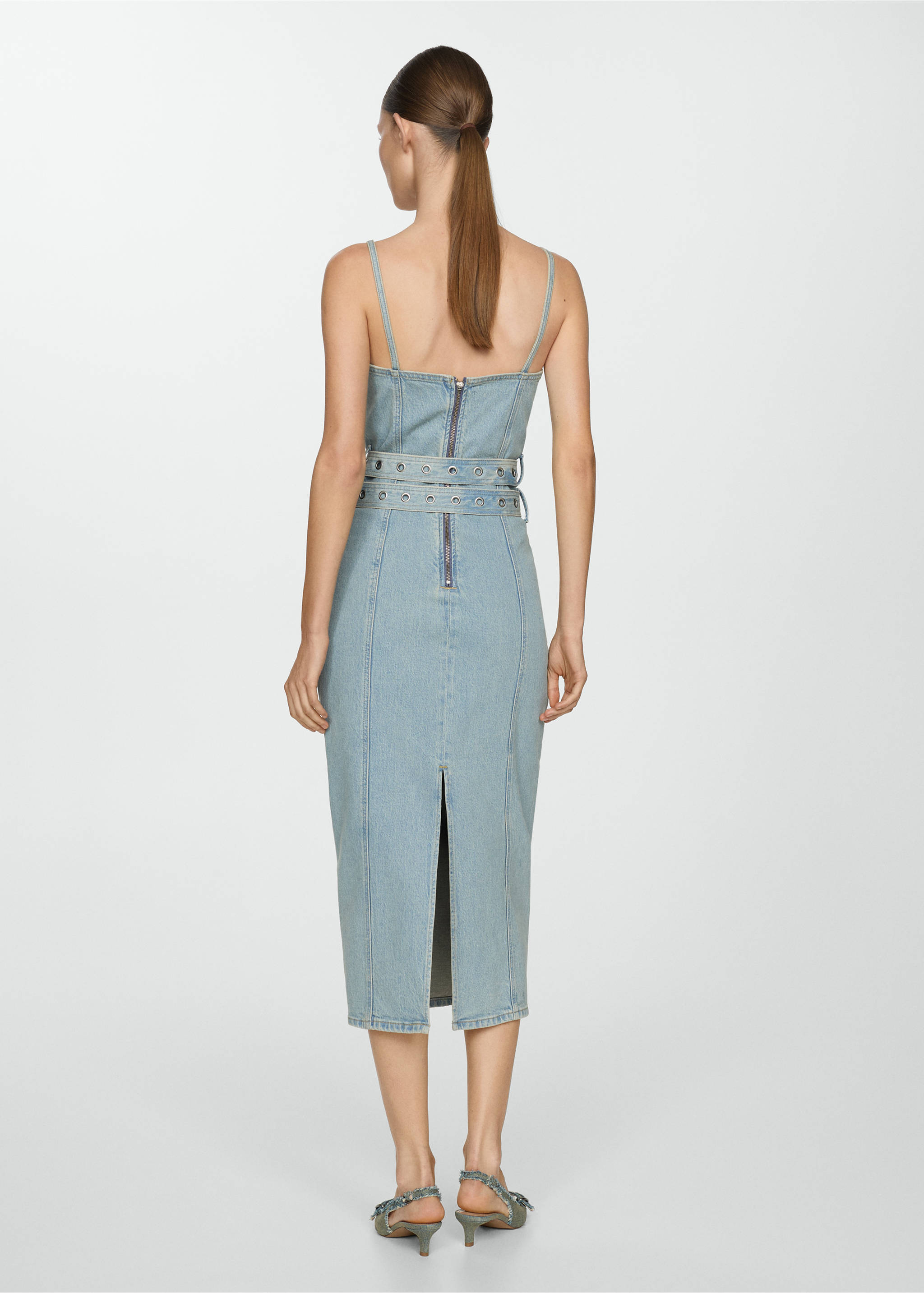 Denim dress with belt - Reverse of the article, Medium Blue. Ref: 87127134-00.
