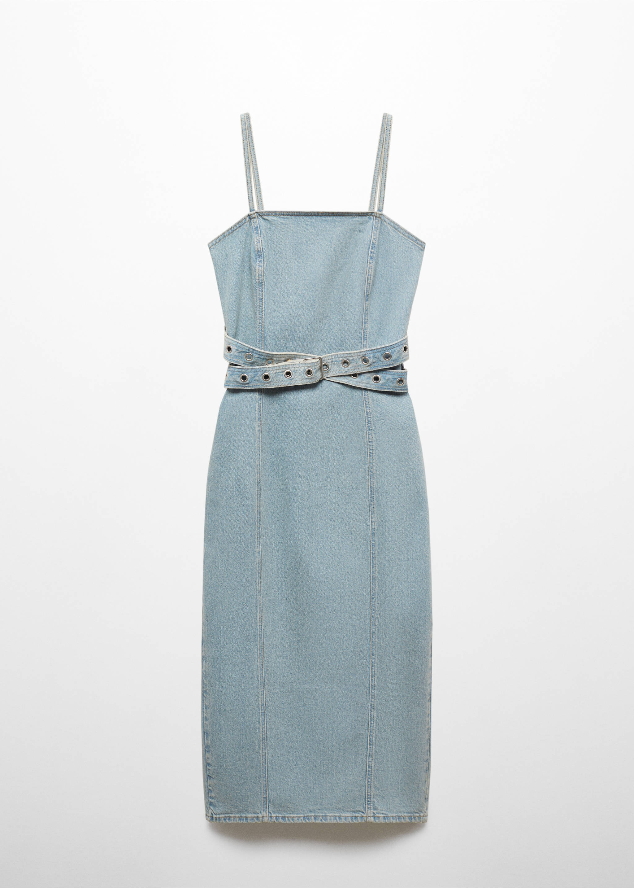 Denim dress with belt - Article without model, Medium Blue. Ref: 87127134-00.