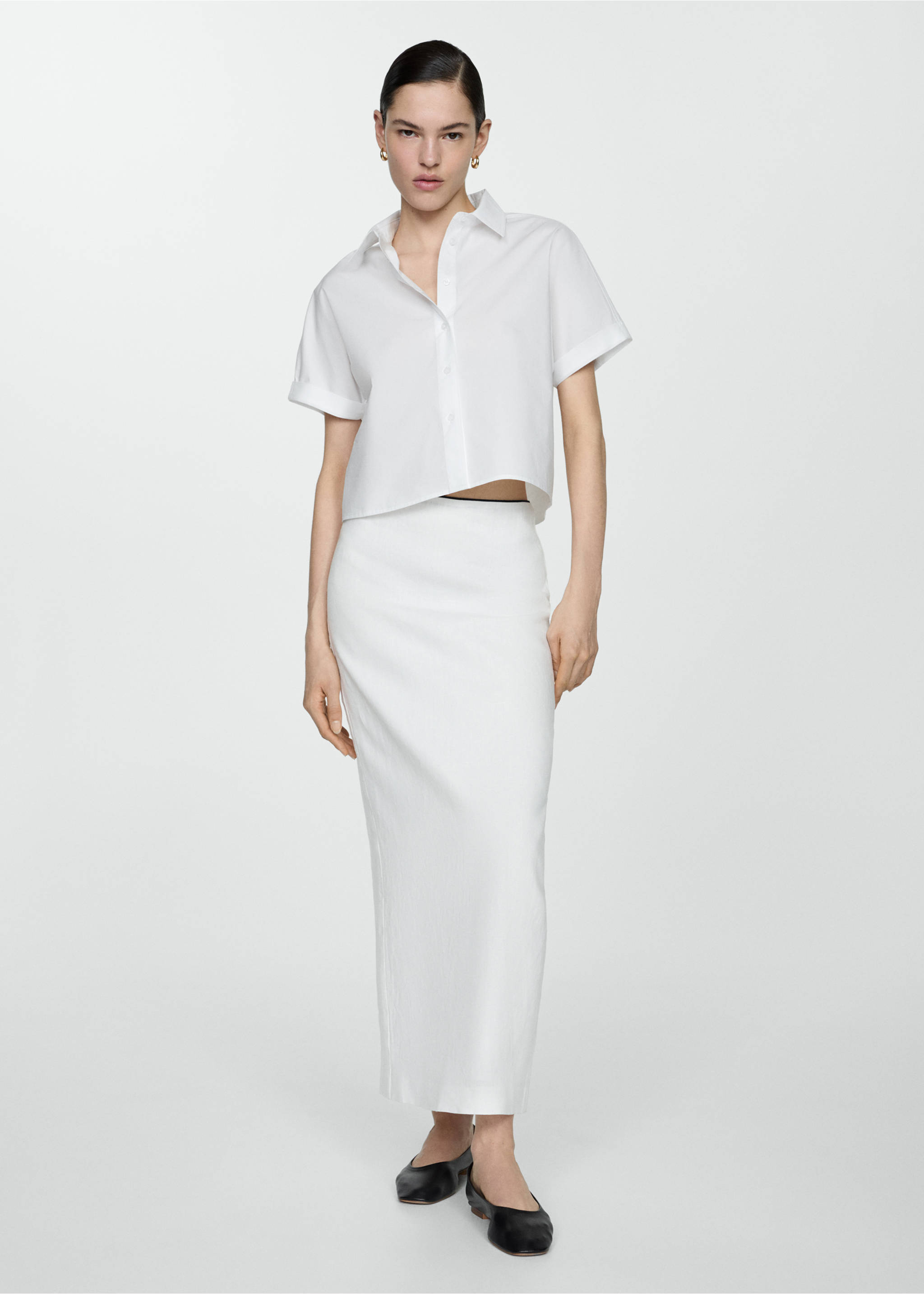 Chemise crop 100 % coton - Plan général, Blanc cassé. Ref: 87128639-00.