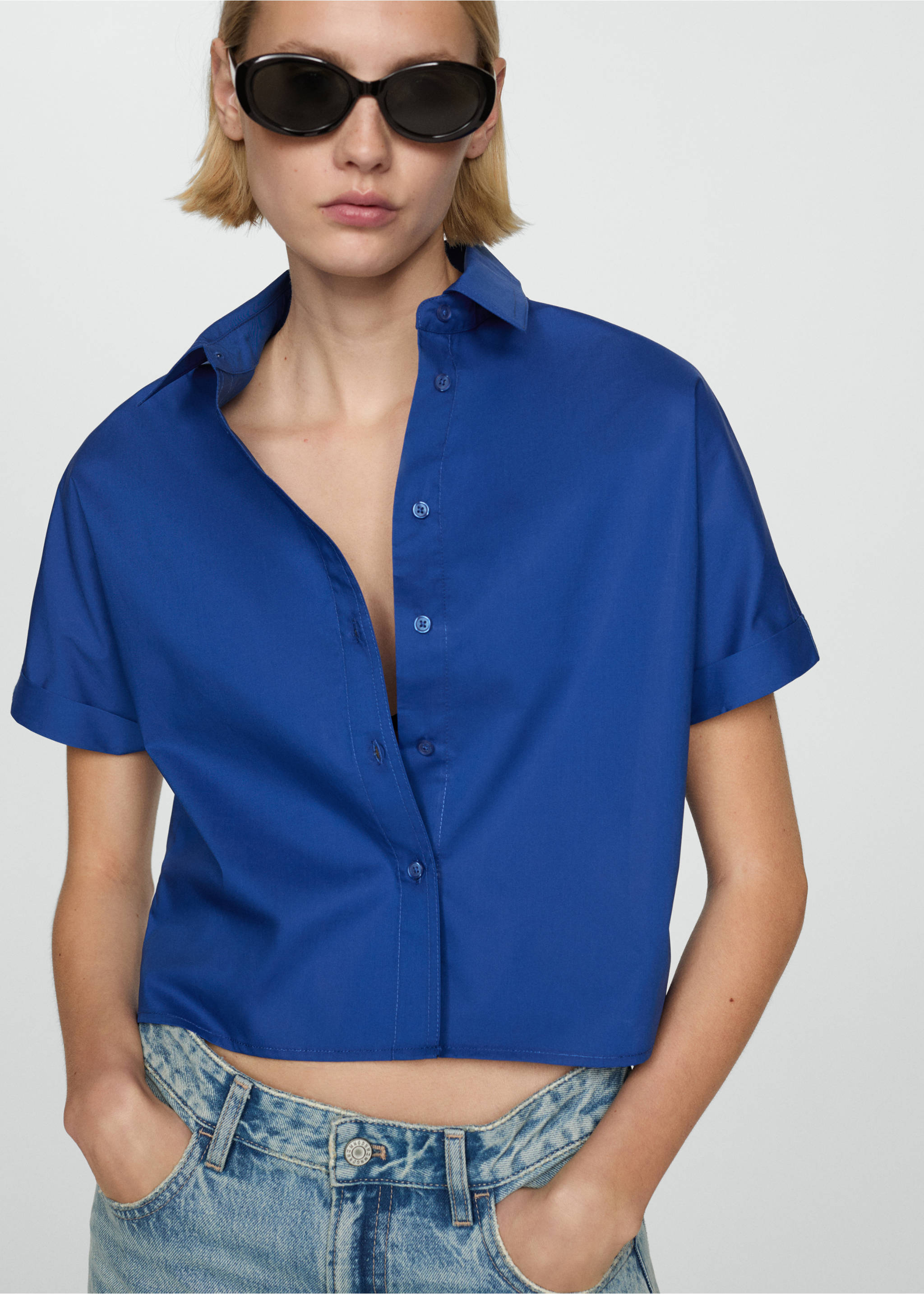 100% cotton crop shirt - Medium plane, Blue. Ref: 87128639-00.