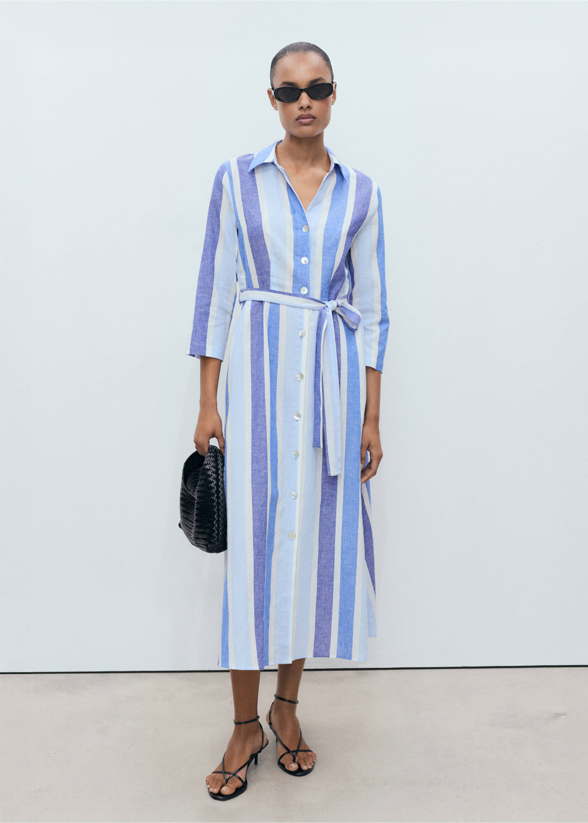 Belted striped shirt dress - General plane, Blue. Ref: 87128647-00.