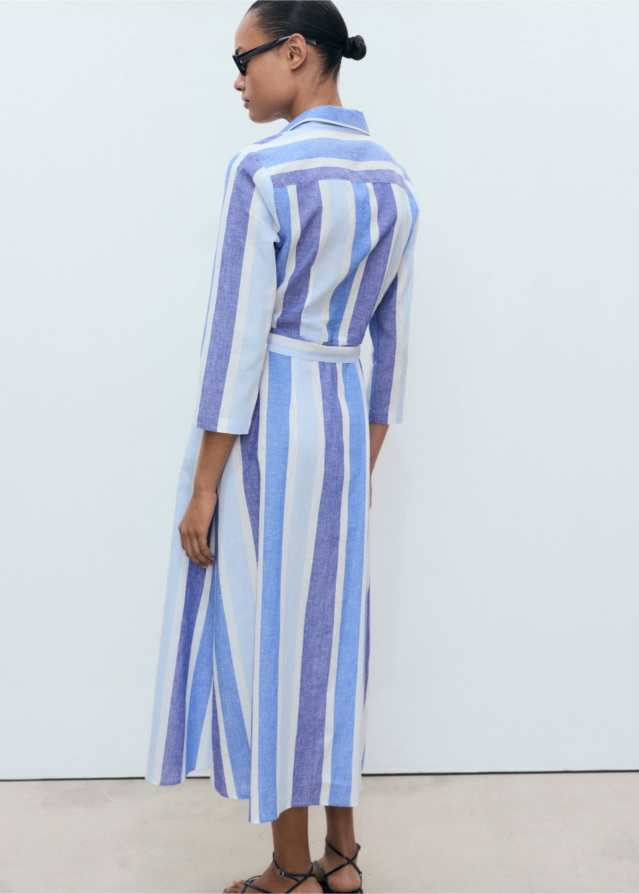Belted striped shirt dress - Reverse of the article, Blue. Ref: 87128647-00.