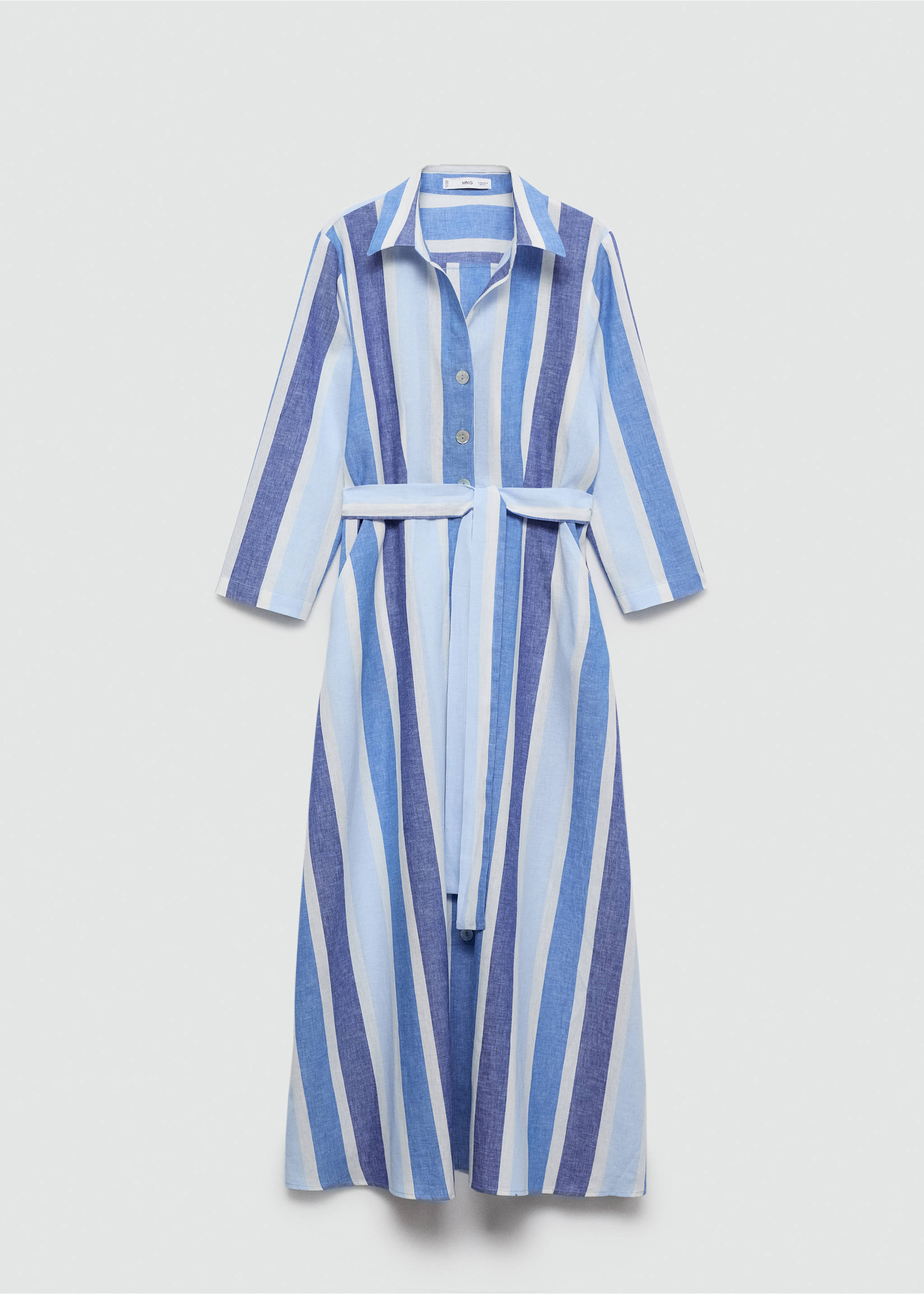 Belted striped shirt dress - Article without model, Blue. Ref: 87128647-00.
