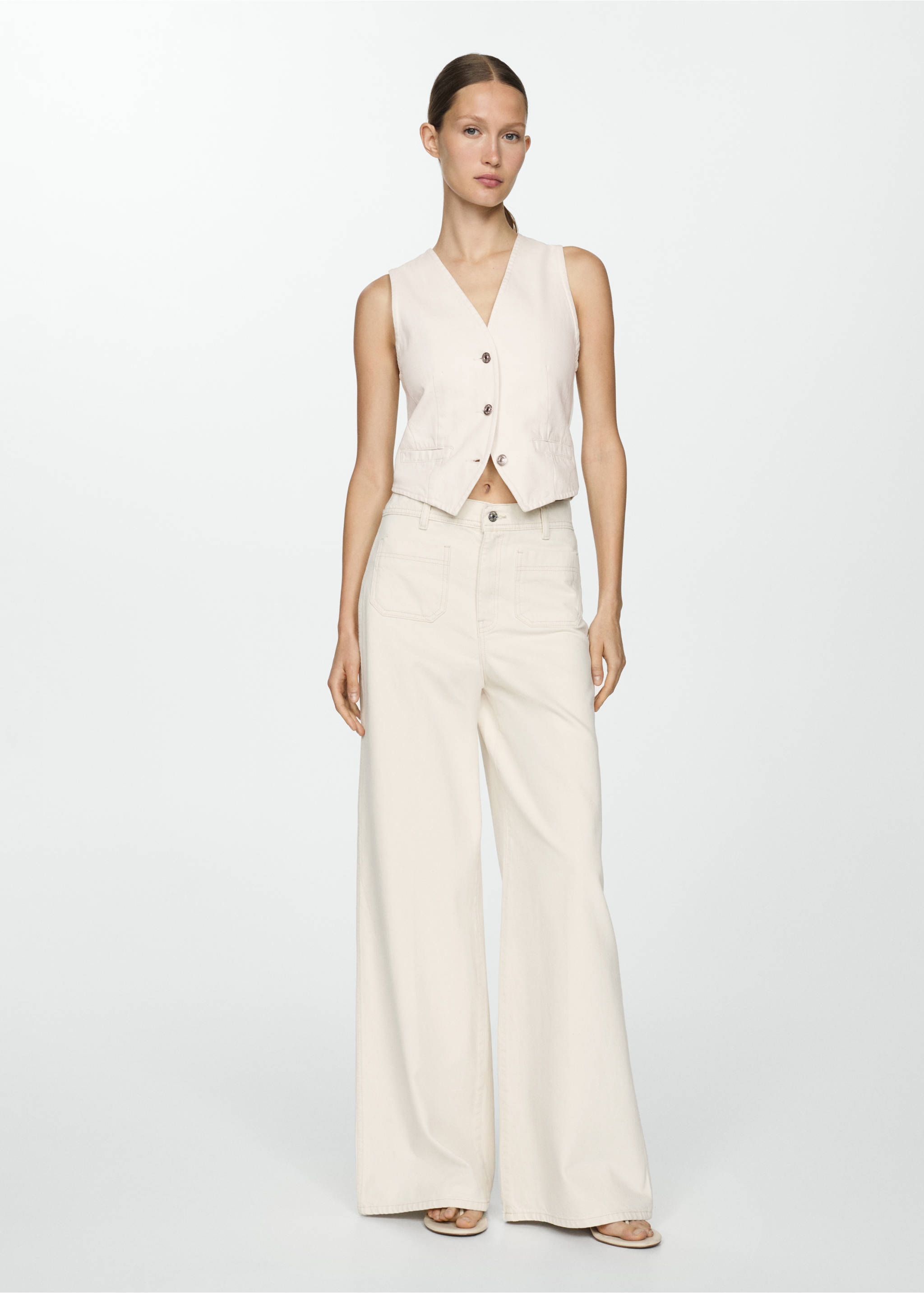 Buttoned denim gilet - General plane, Off White. Ref: 87137138-00.