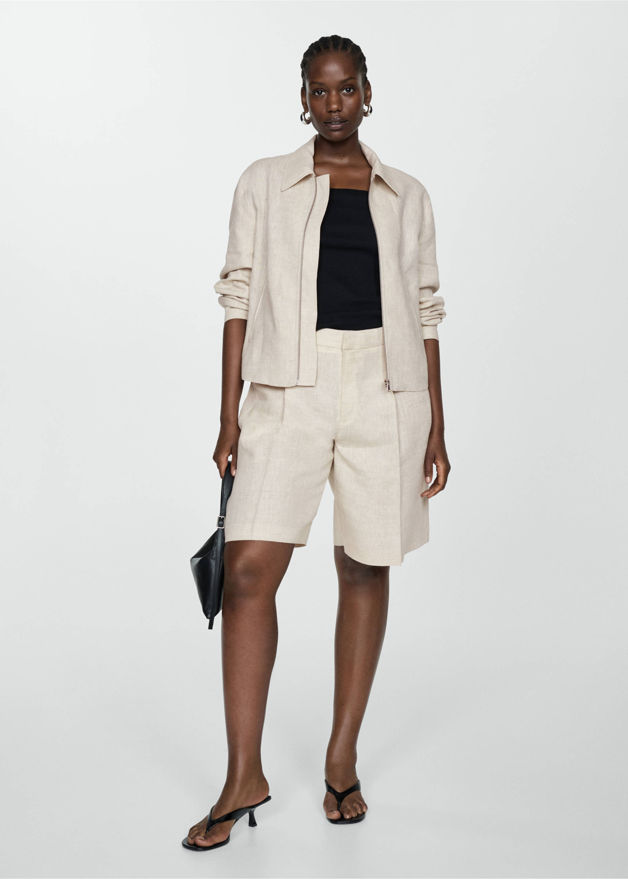 100% linen jacket with zip - Details of the article 3, Light/Pastel Grey. Ref: 87137147-00.