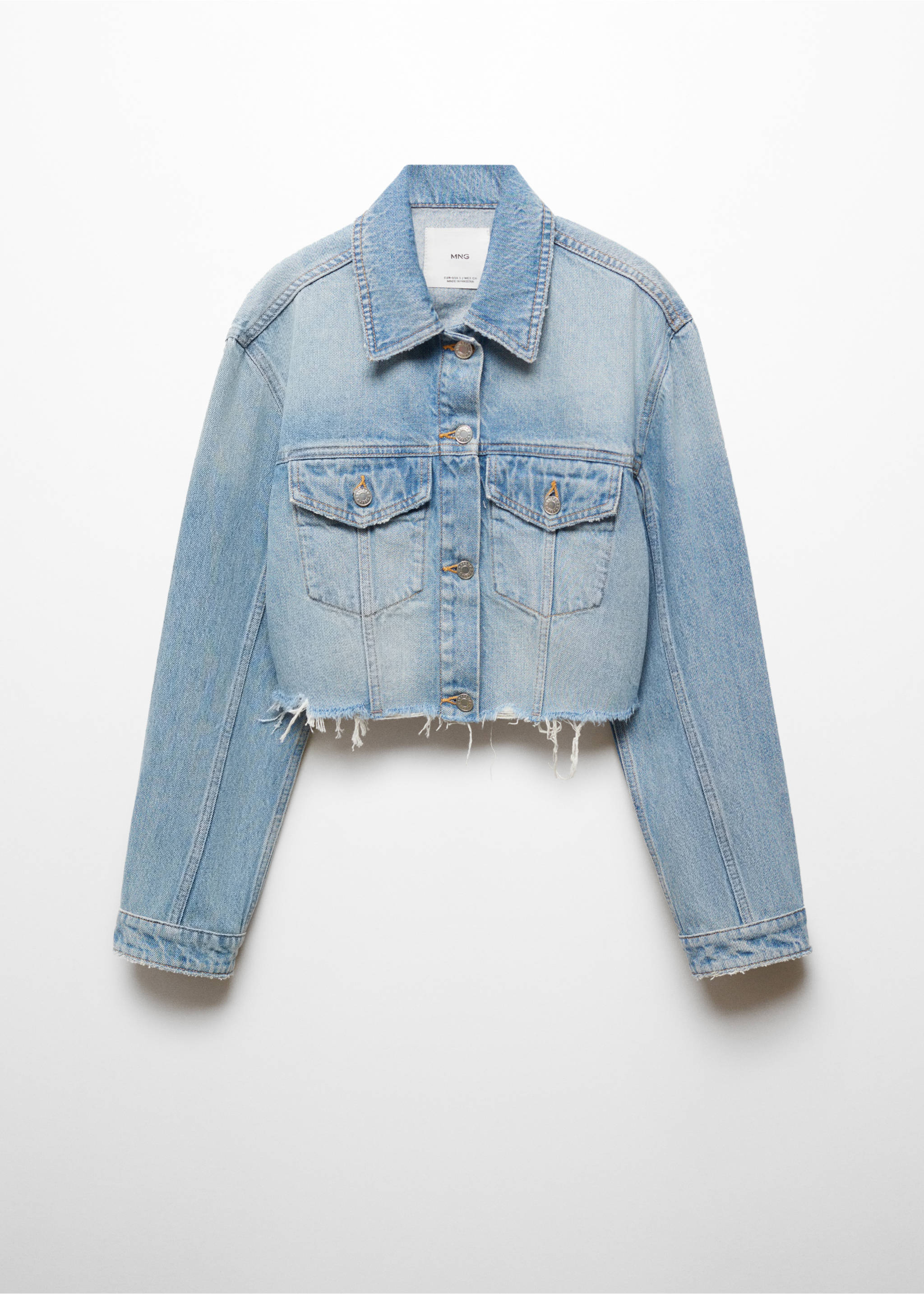 Denim jacket with frayed hem - Article without model, Medium Blue. Ref: 87147113-00.