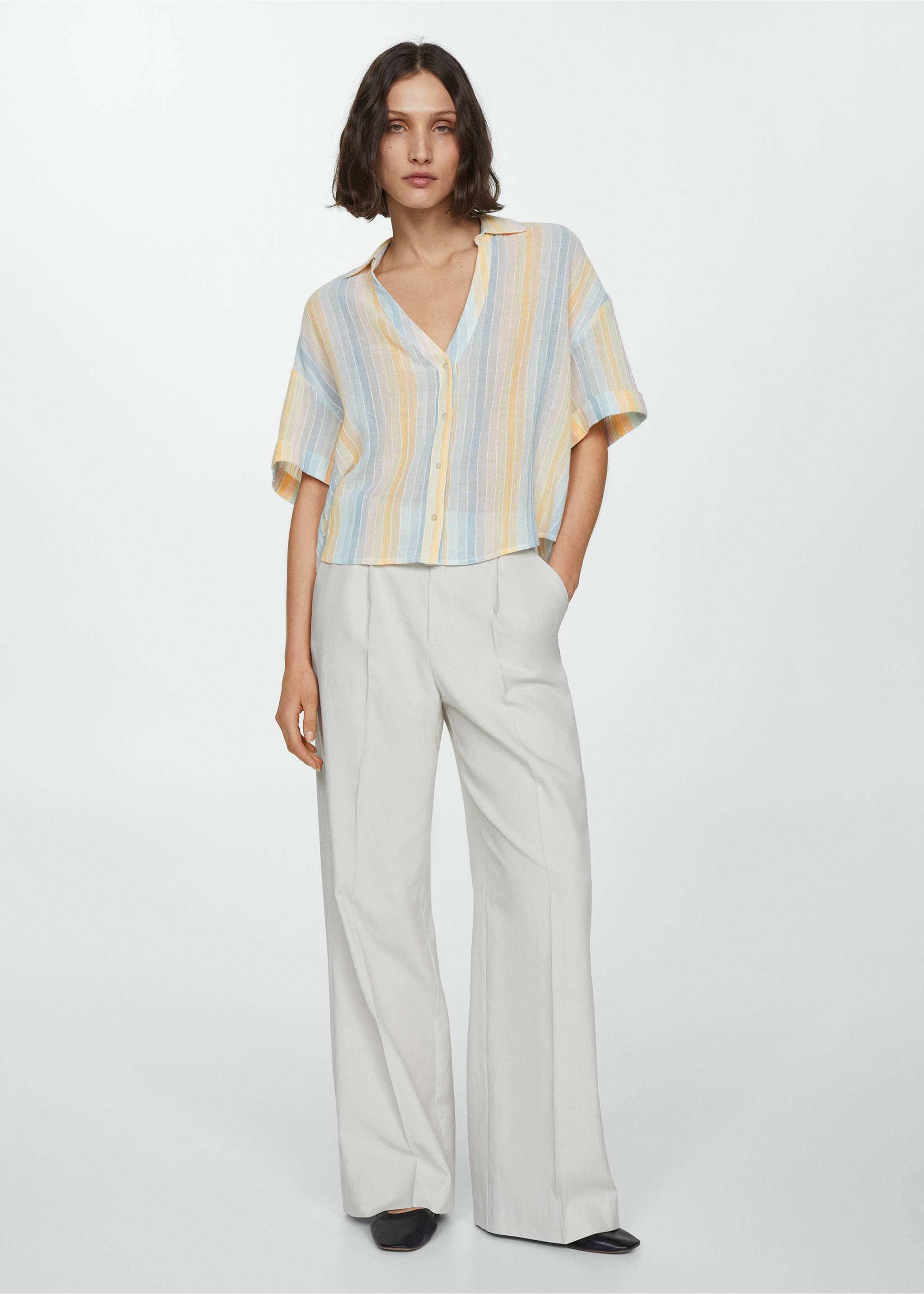 Semi-transparent striped shirt - General plane, Pastel Yellow. Ref: 87158639-00.