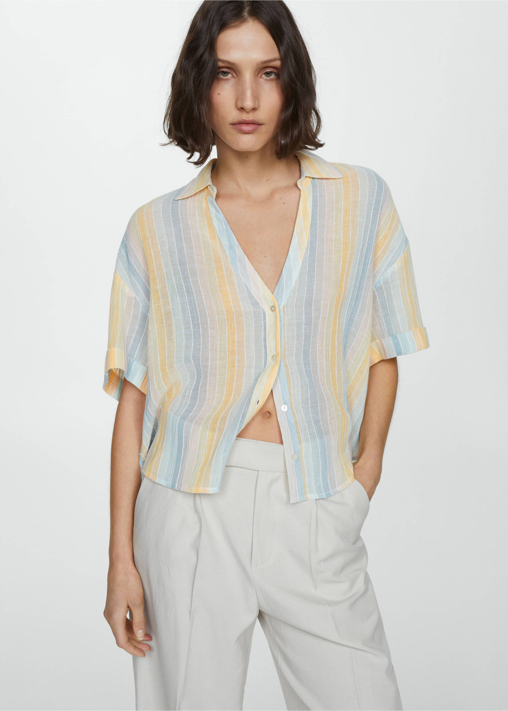 Semi-transparent striped shirt - Medium plane, Pastel Yellow. Ref: 87158639-00.