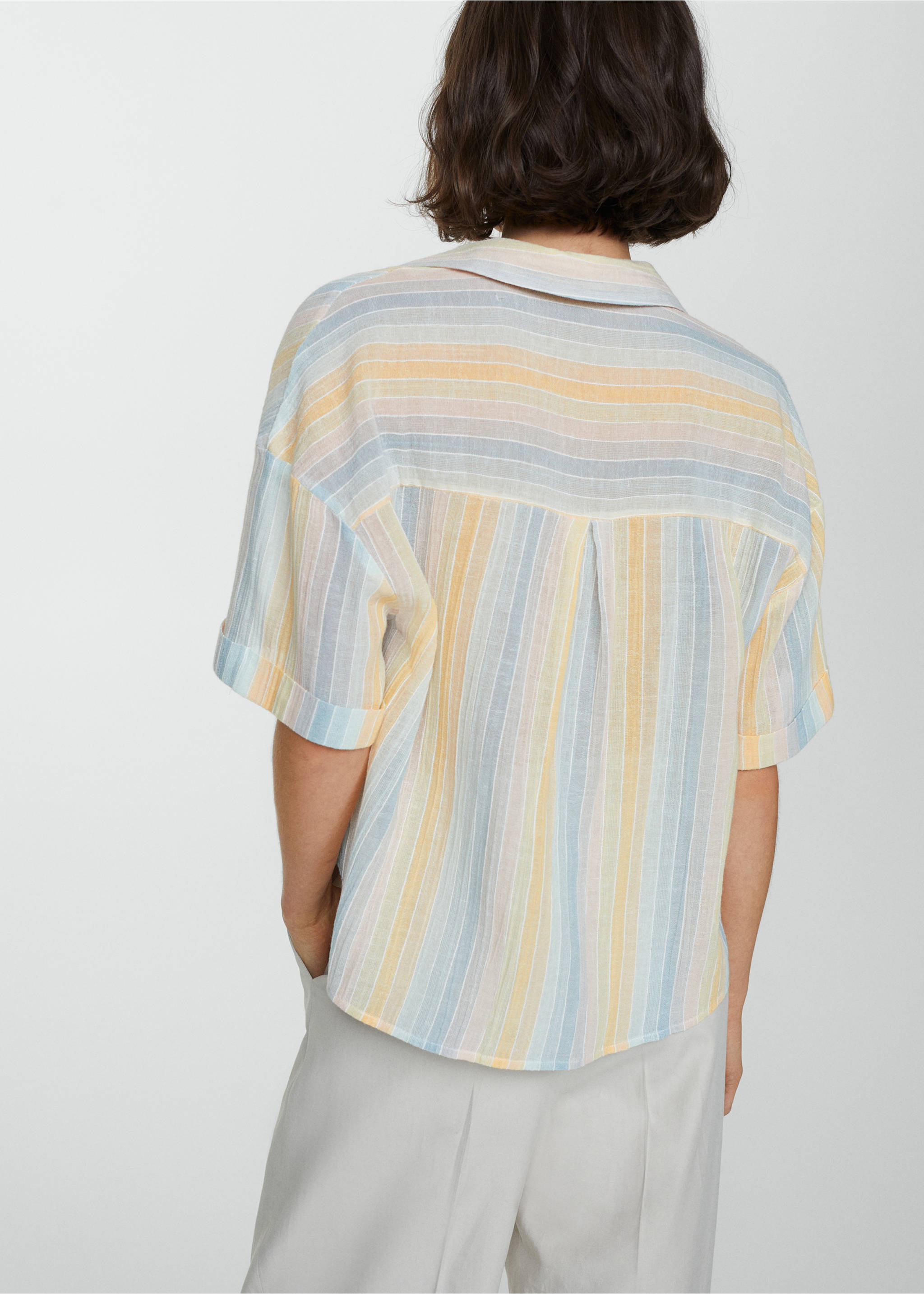 Semi-transparent striped shirt - Reverse of the article, Pastel Yellow. Ref: 87158639-00.