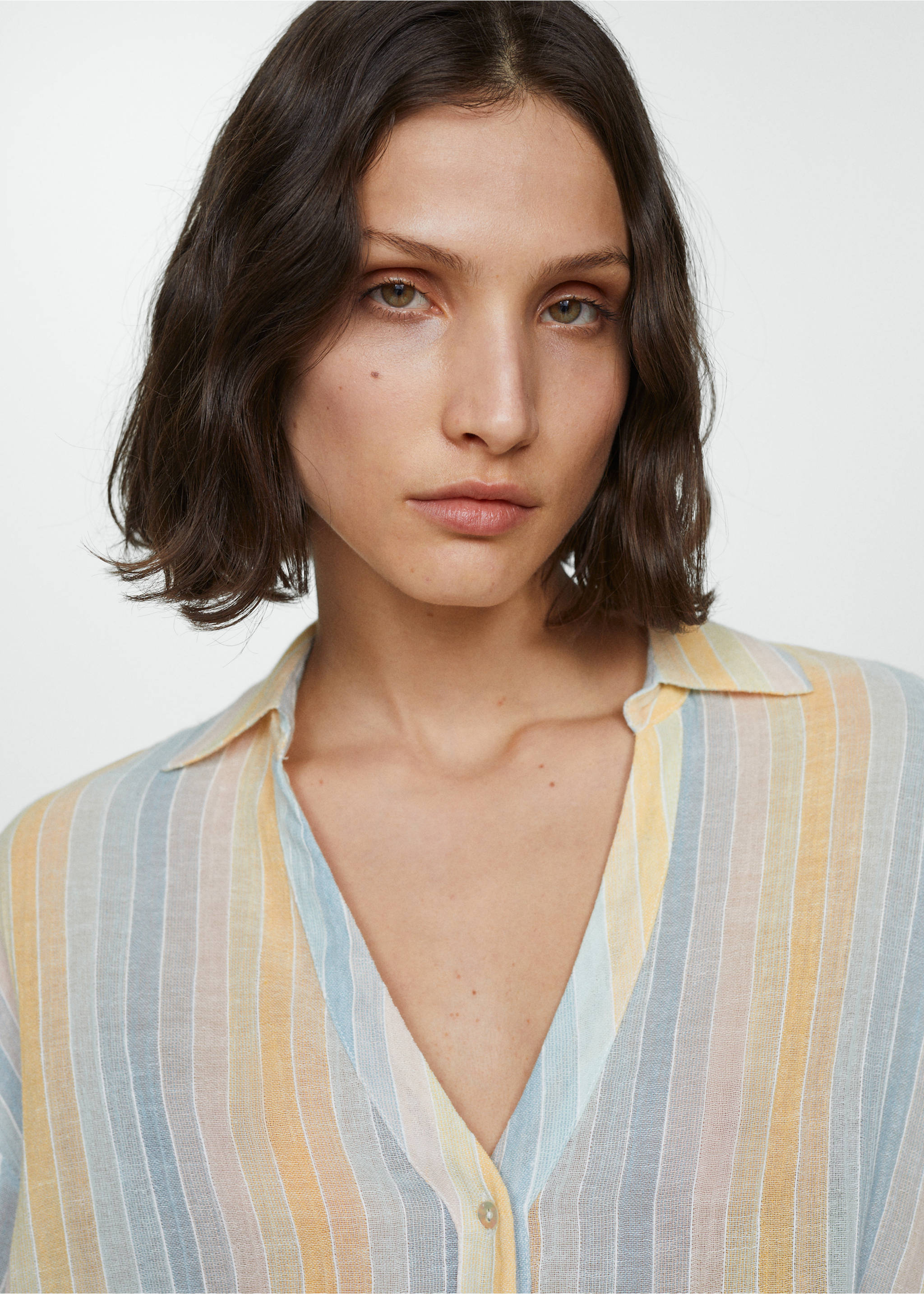 Semi-transparent striped shirt - Details of the article 1, Pastel Yellow. Ref: 87158639-00.