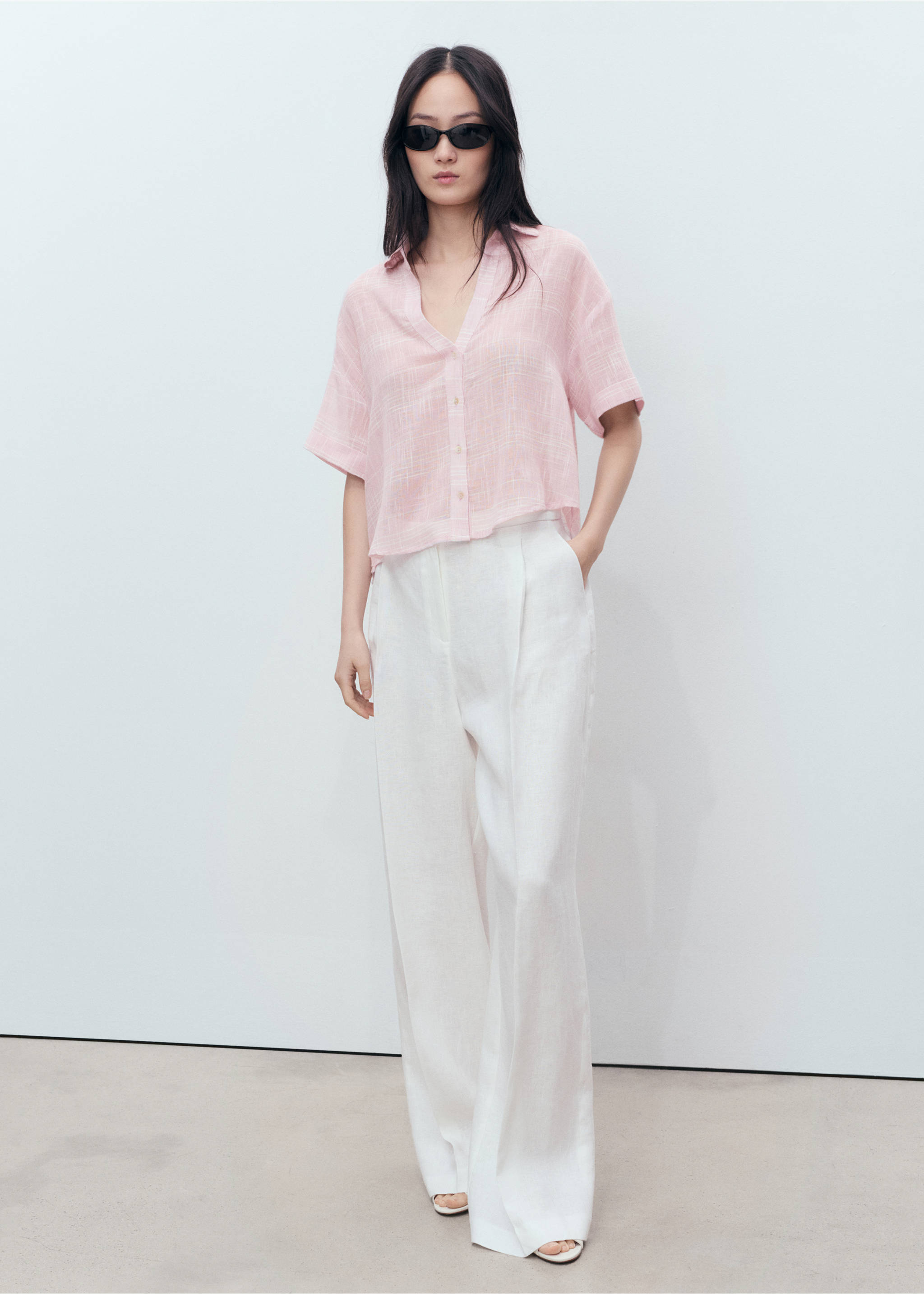 Chemise semi-transparente rayures - Plan général, Rose pastel. Ref: 87158639-00.