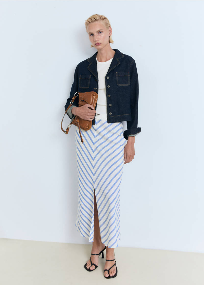 Striped linen-blend skirt - White