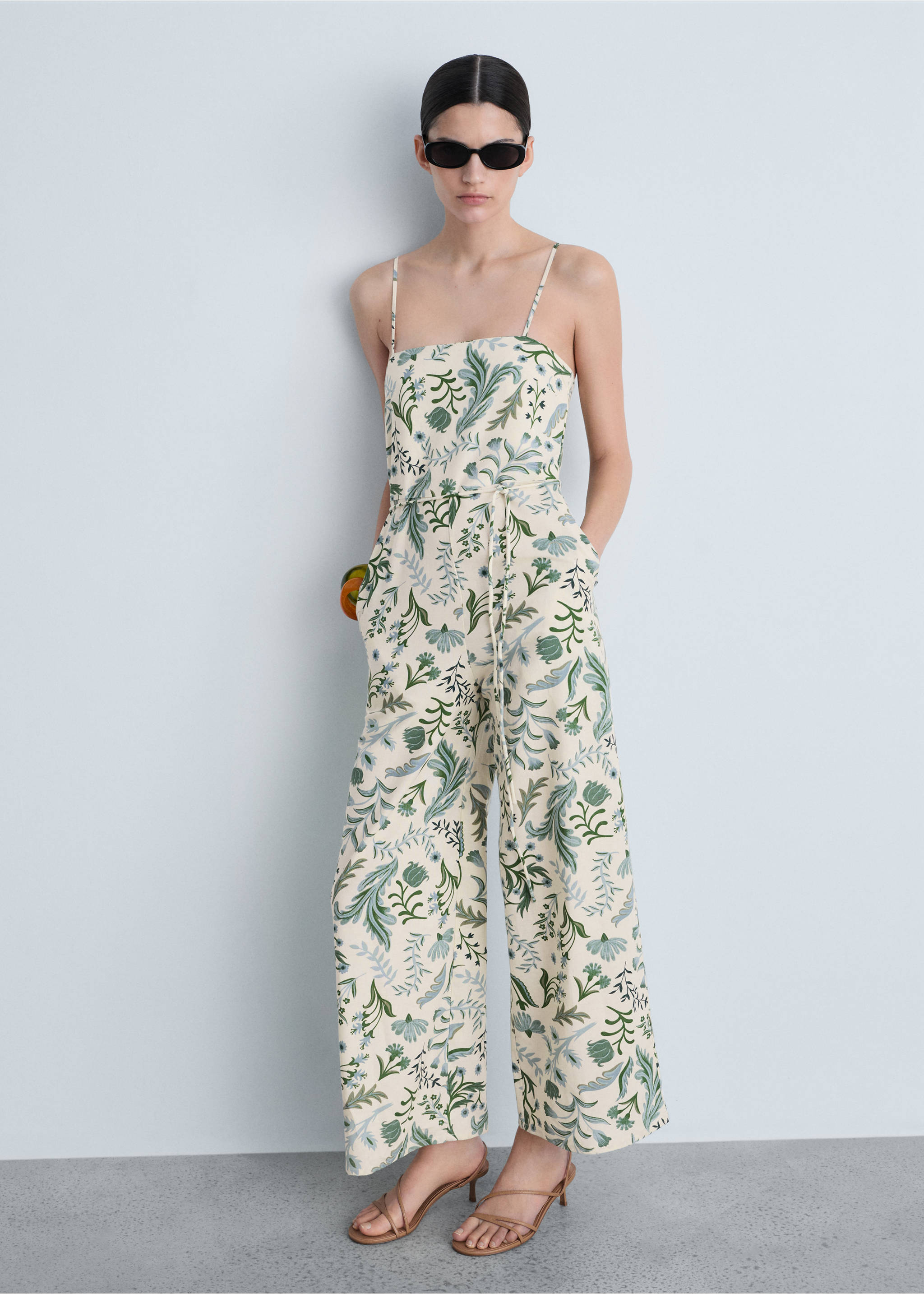 Printed jumpsuit with bow - General plane, Ecru. Ref: 87168641-00.