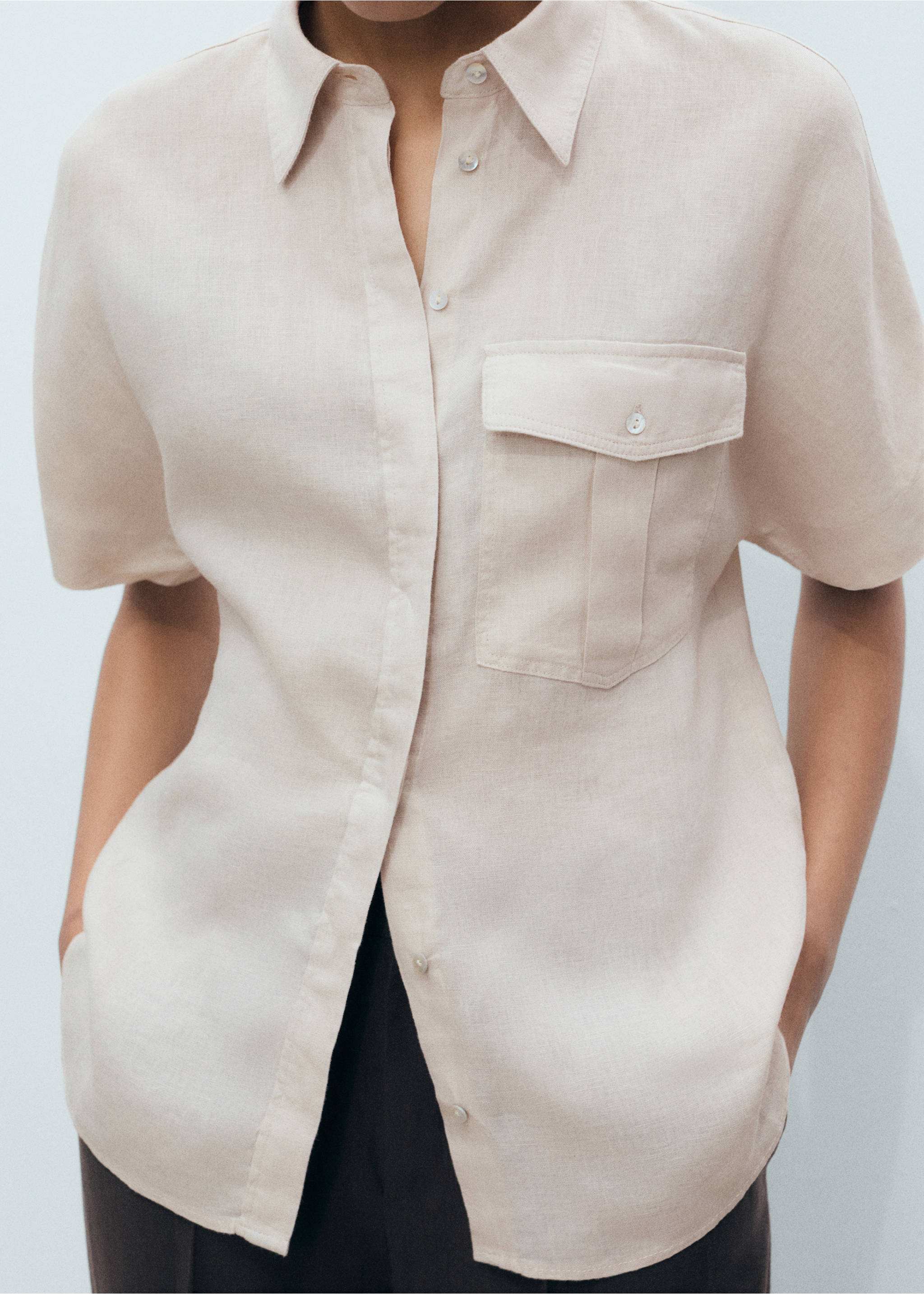 Pocket linen shirt - Medium plane, Sand. Ref: 87177110-00.